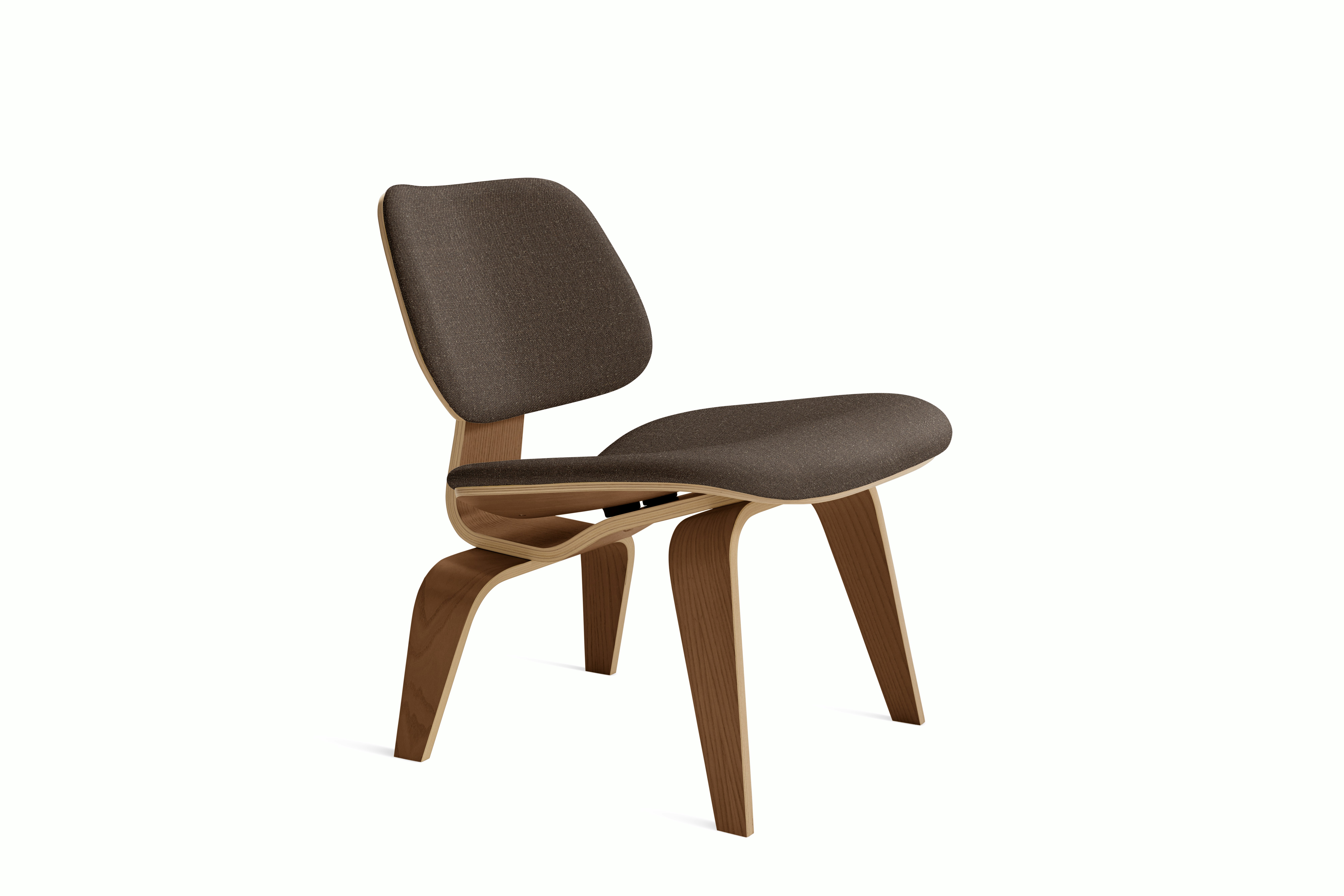 Eames Molded Plywood Lounge Chair Wood Base (LCW) - Upholstered, Walnut, Album Linen, Espresso