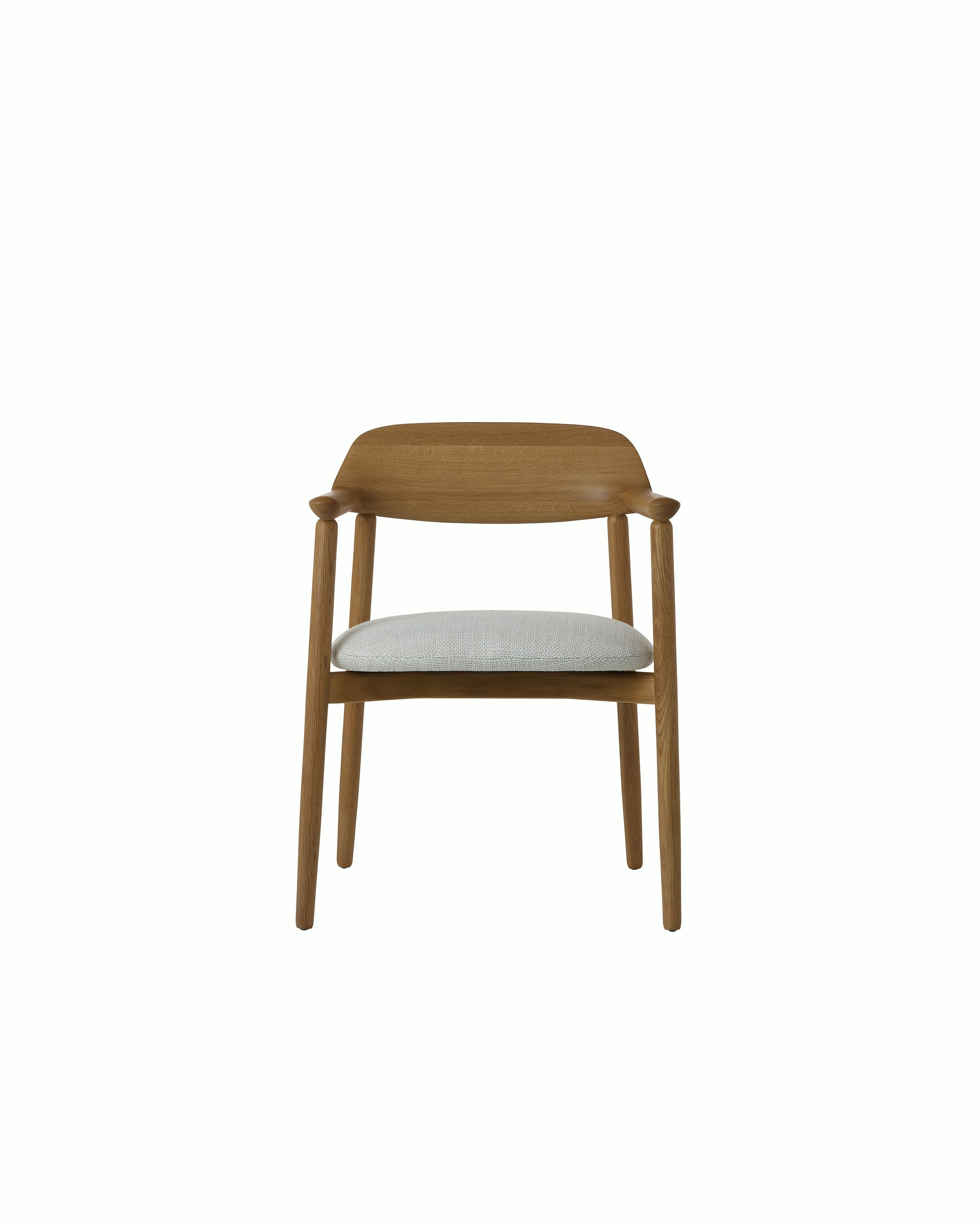 Crosshatch Side Chair by EOOS for Geiger in Natural Oak with Capri in Show upholstery, front view on a white sweep.