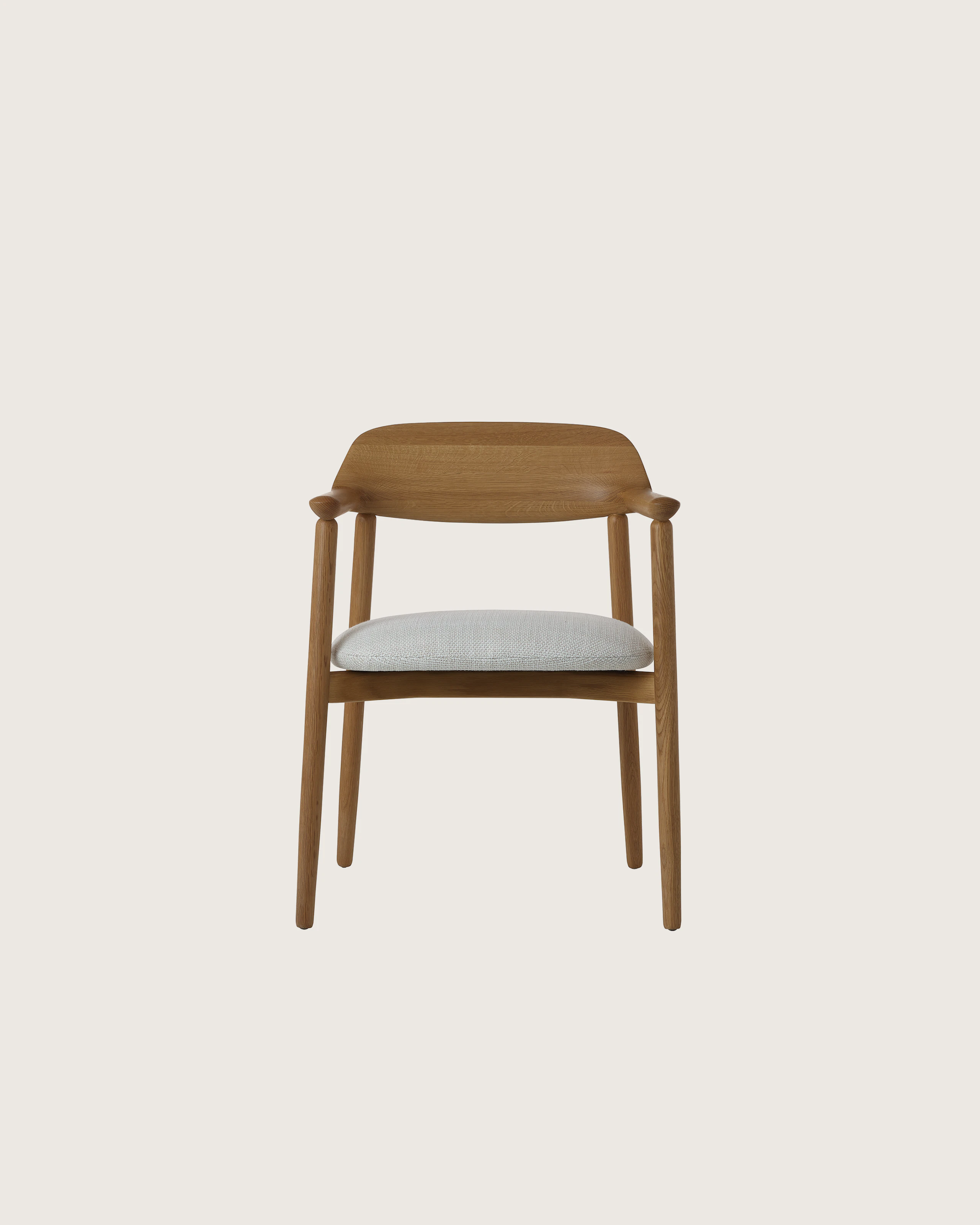Crosshatch Side Chair by EOOS for Geiger in Natural Oak with Capri in Show upholstery, front view on a white sweep.