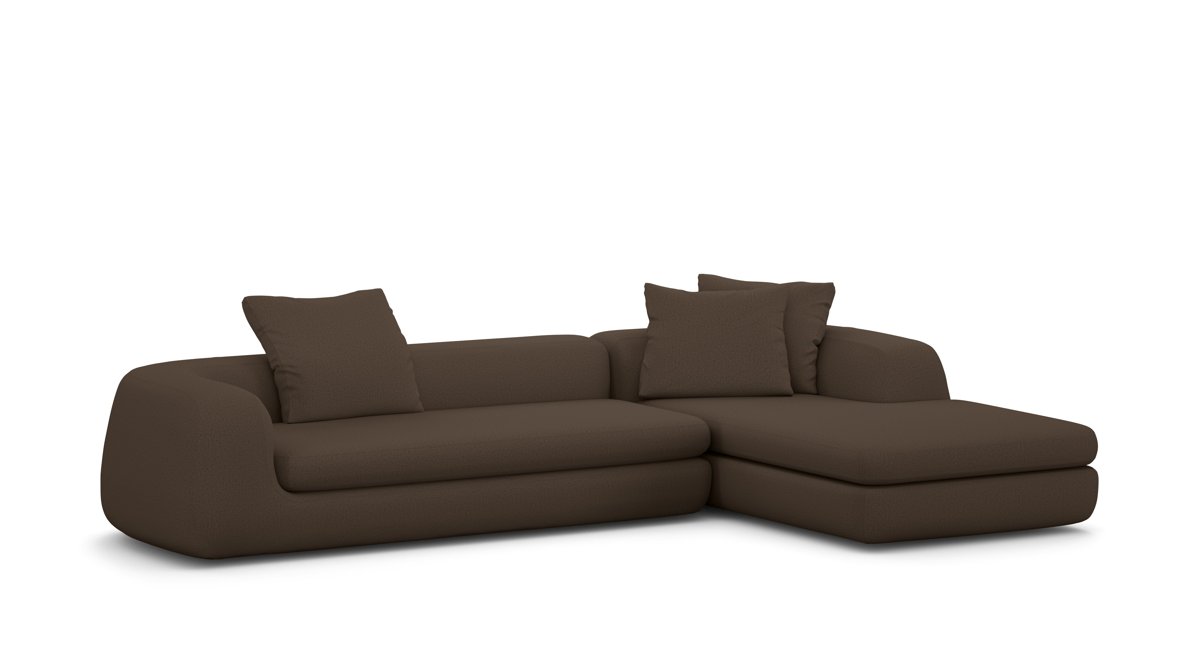 A Atlason Americano Chaise Sectional in Pecora Chocolate viewed from an angle.