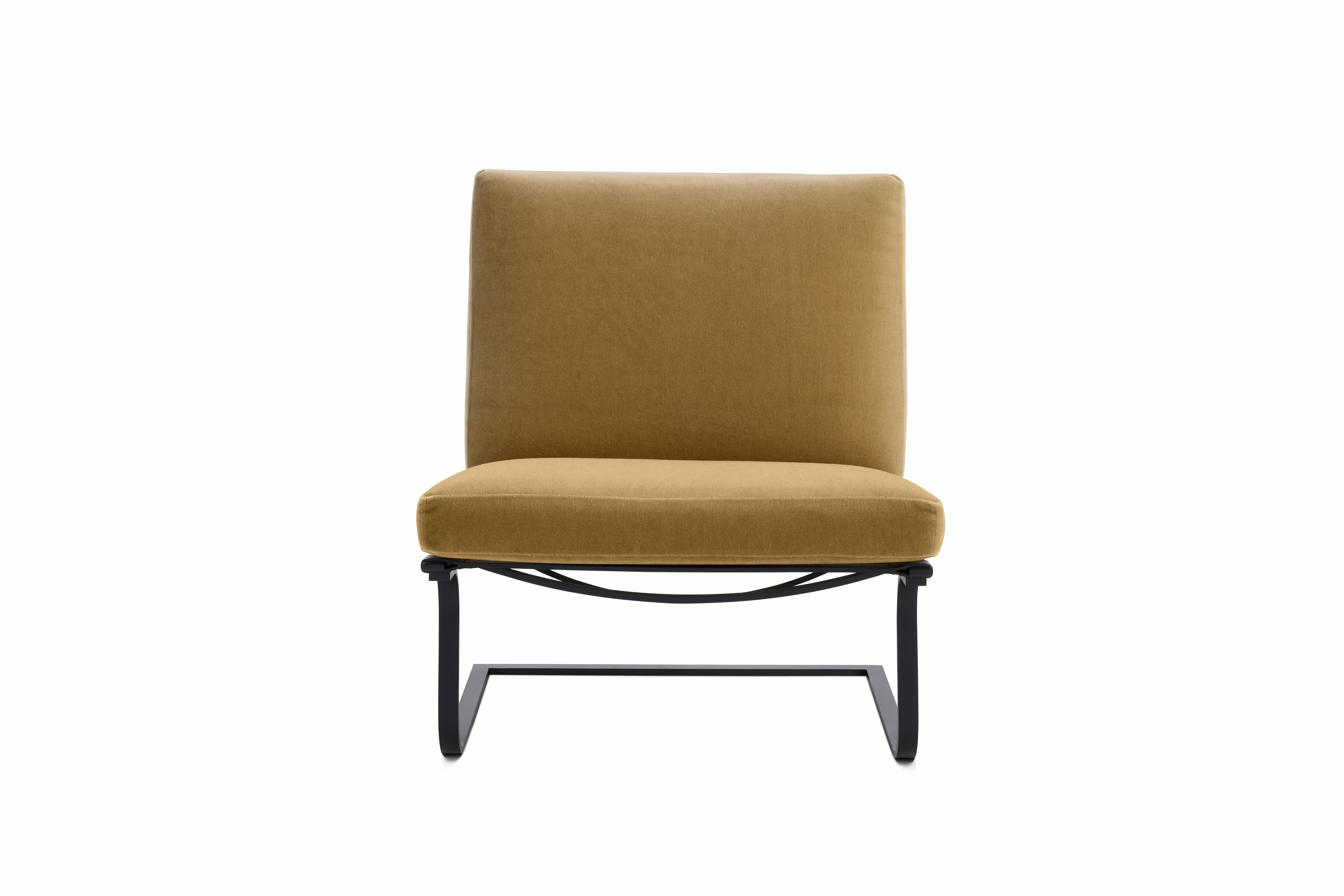 Tugendhat Chair in Knoll Velvet,  Palomino with belting in Belting Leather,  Tan and chrome frame