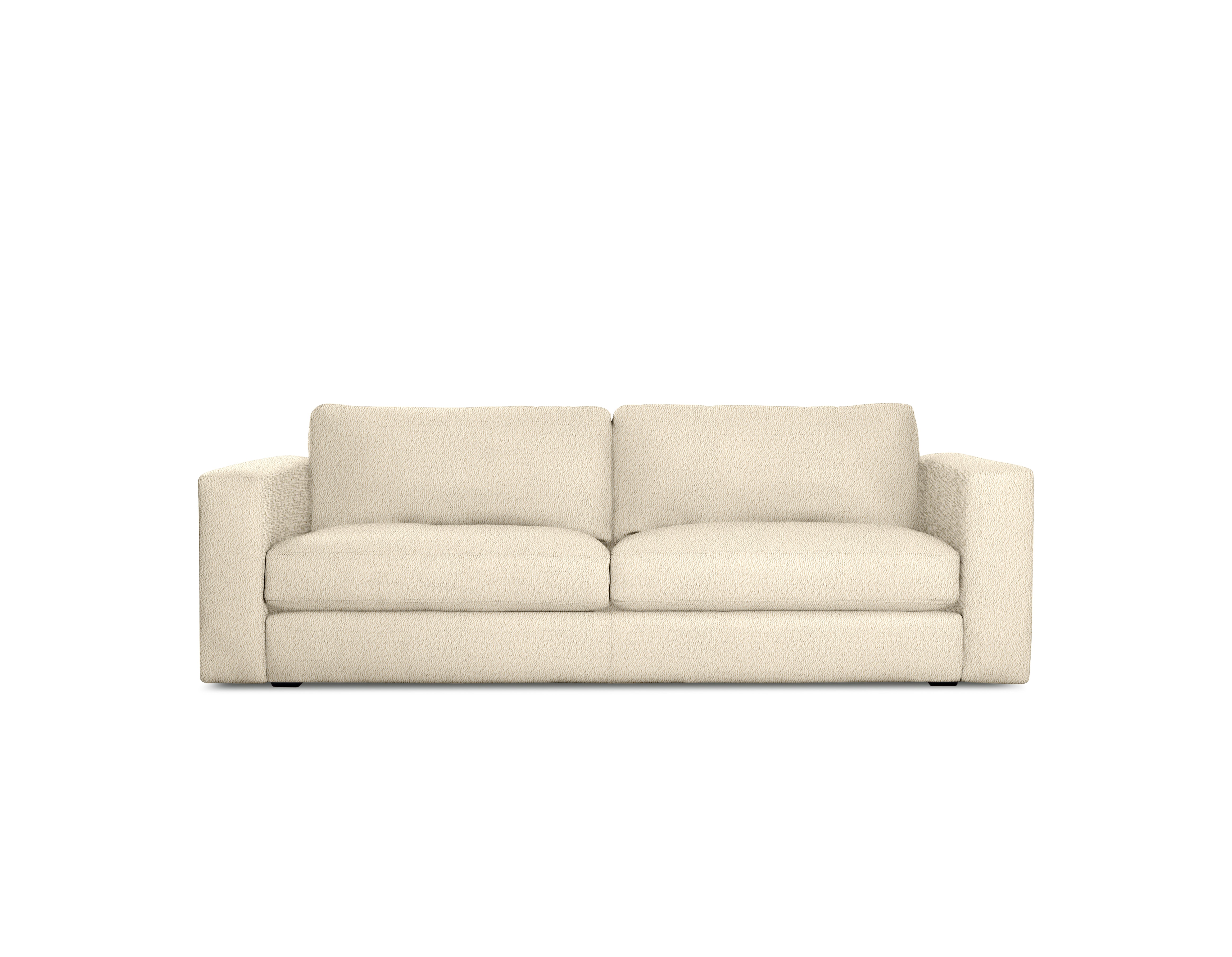 A Reid Sofa in Turf Cream viewed from the front.