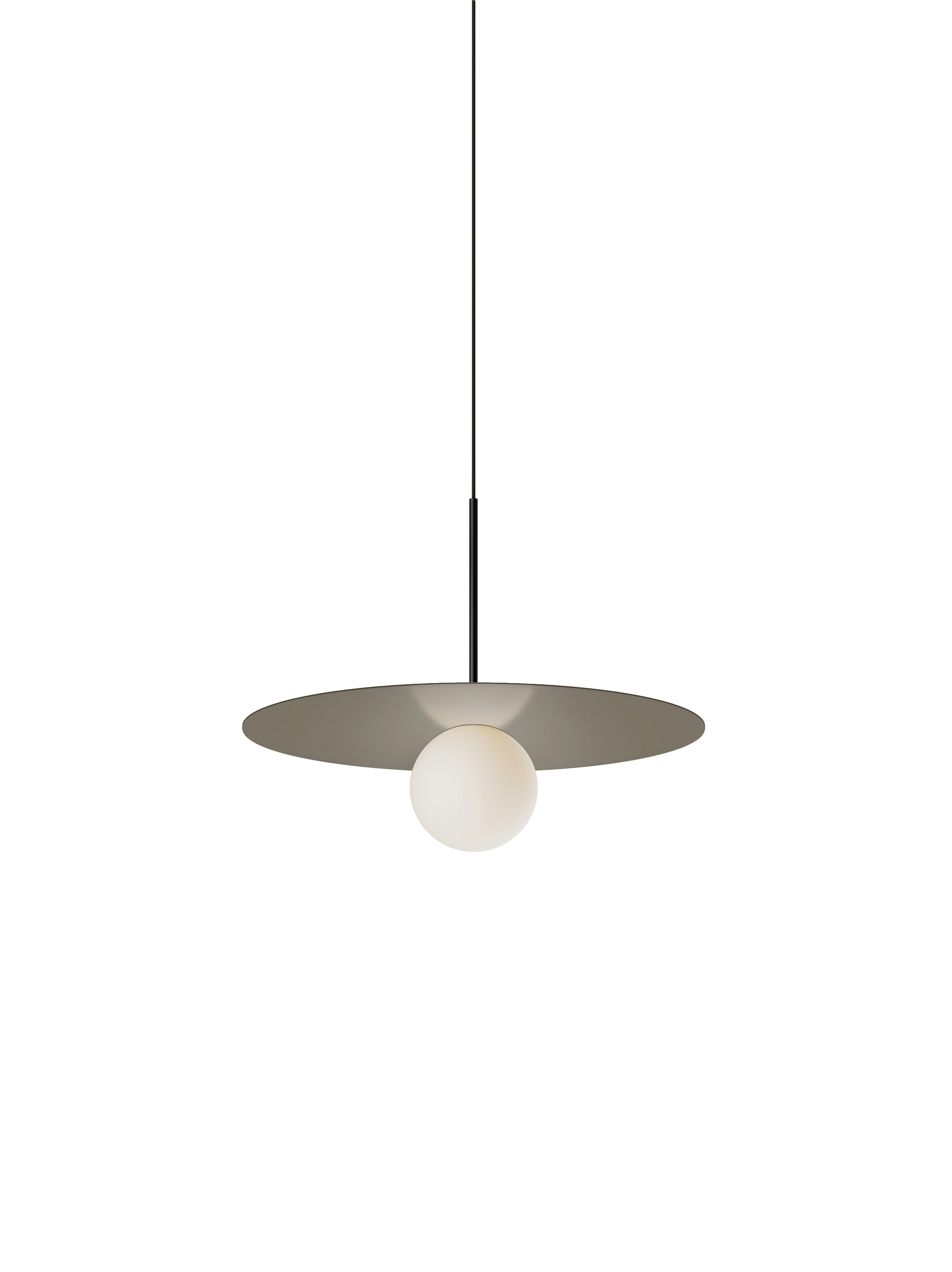 A Bola Disc Pendant in Taupe viewed from front