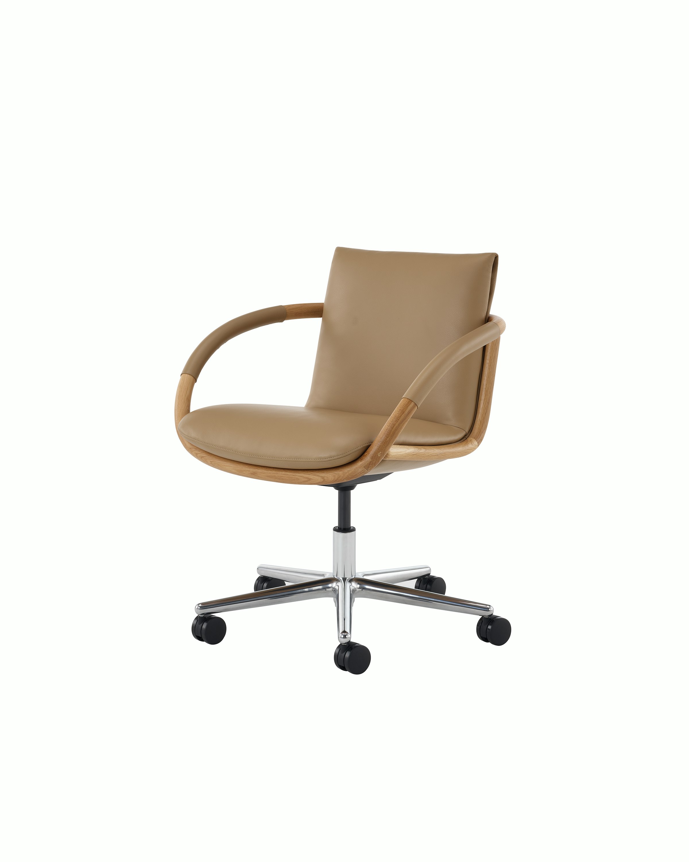 Full Loop Office Chair in Oak with 5 star base on casters.