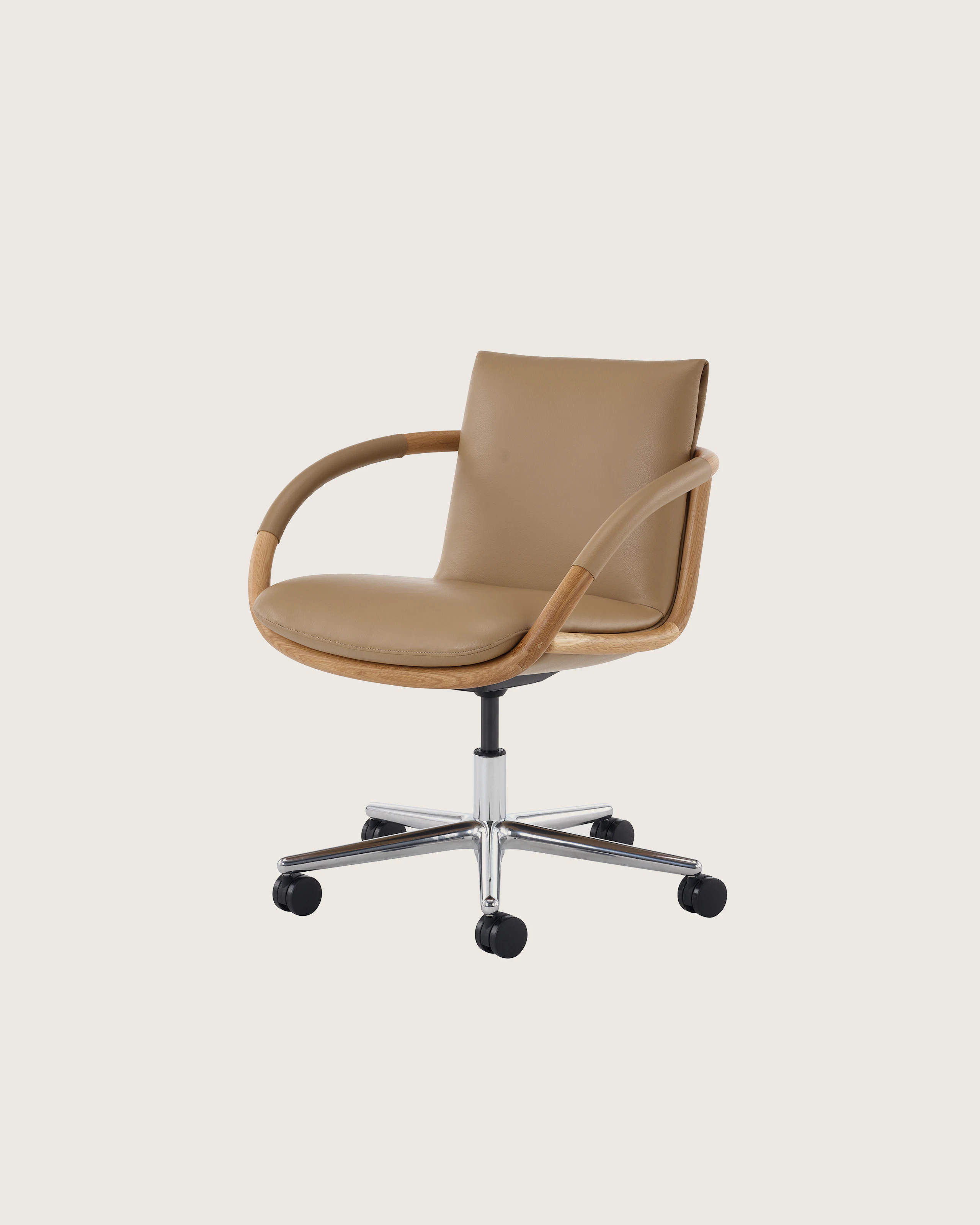 Full Loop Office Chair in Oak with 5 star base on casters.