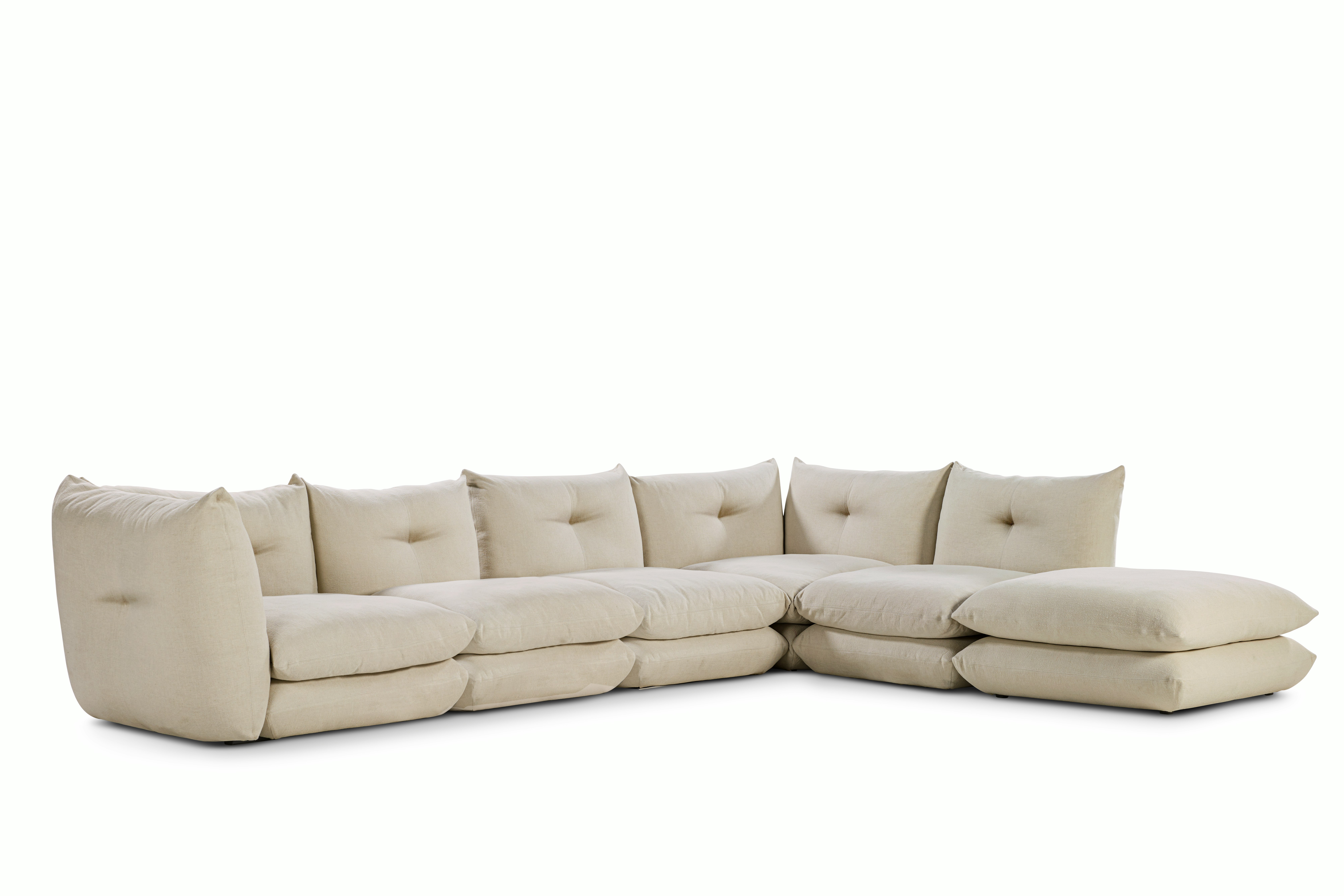 Pillo Sectional -  Right,  Five Seater with Ottoman,  Standard or Deep,  Haven,  Sand