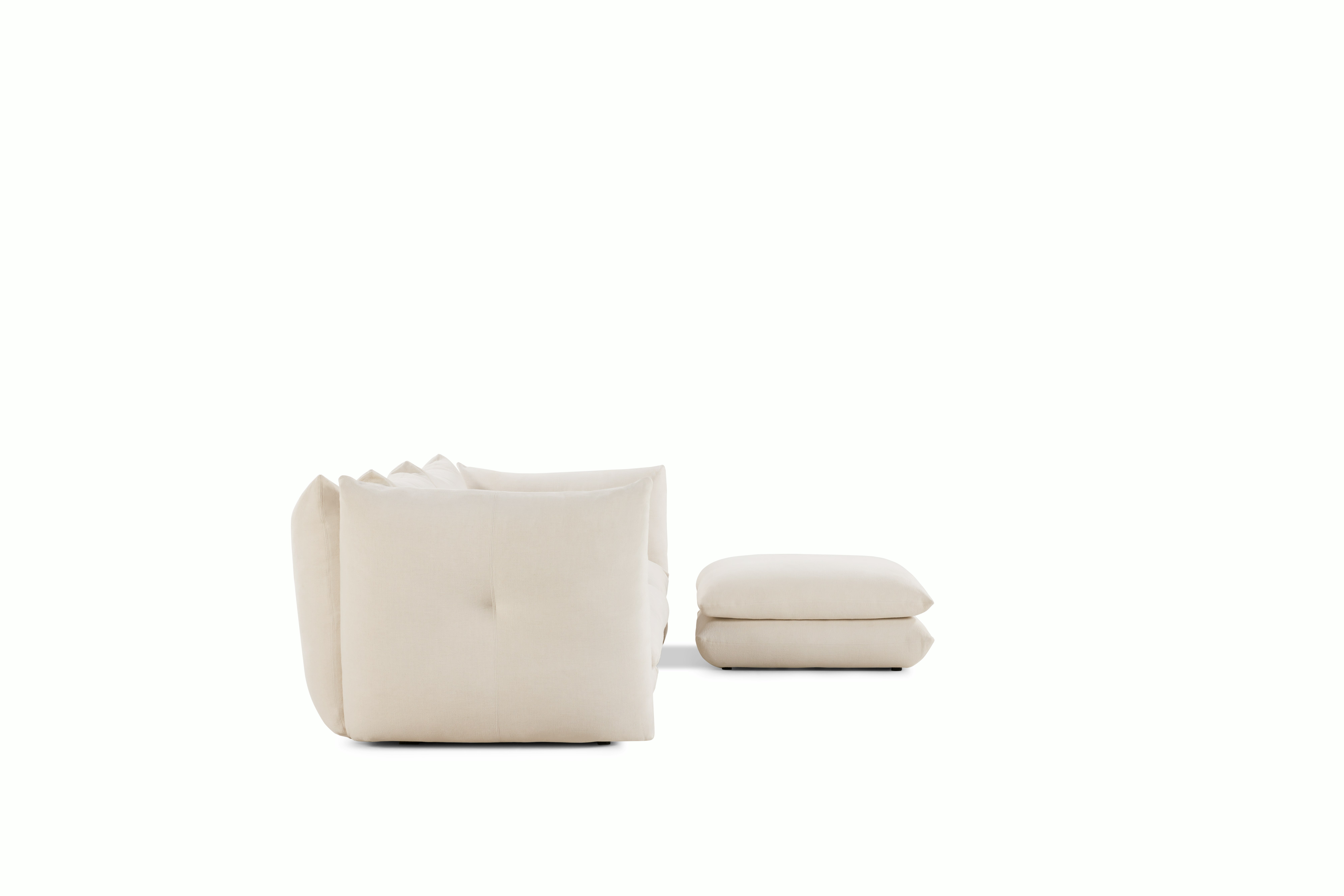 Perron Pillo Sectional - Three Seater with Ottoman, Standard, Haven, Ivory