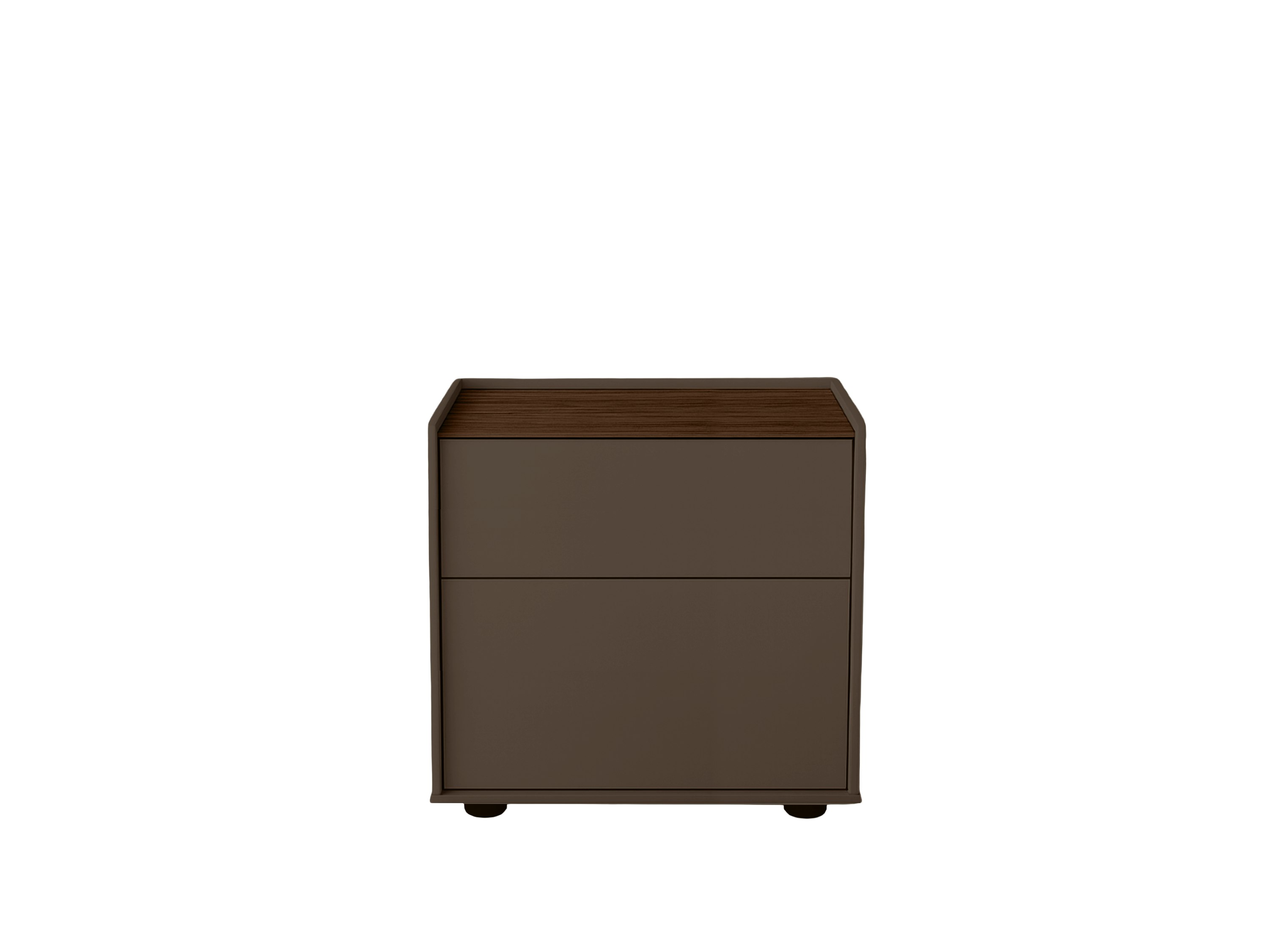 A Bera Bedside Table in onix, walnut viewed from the front.