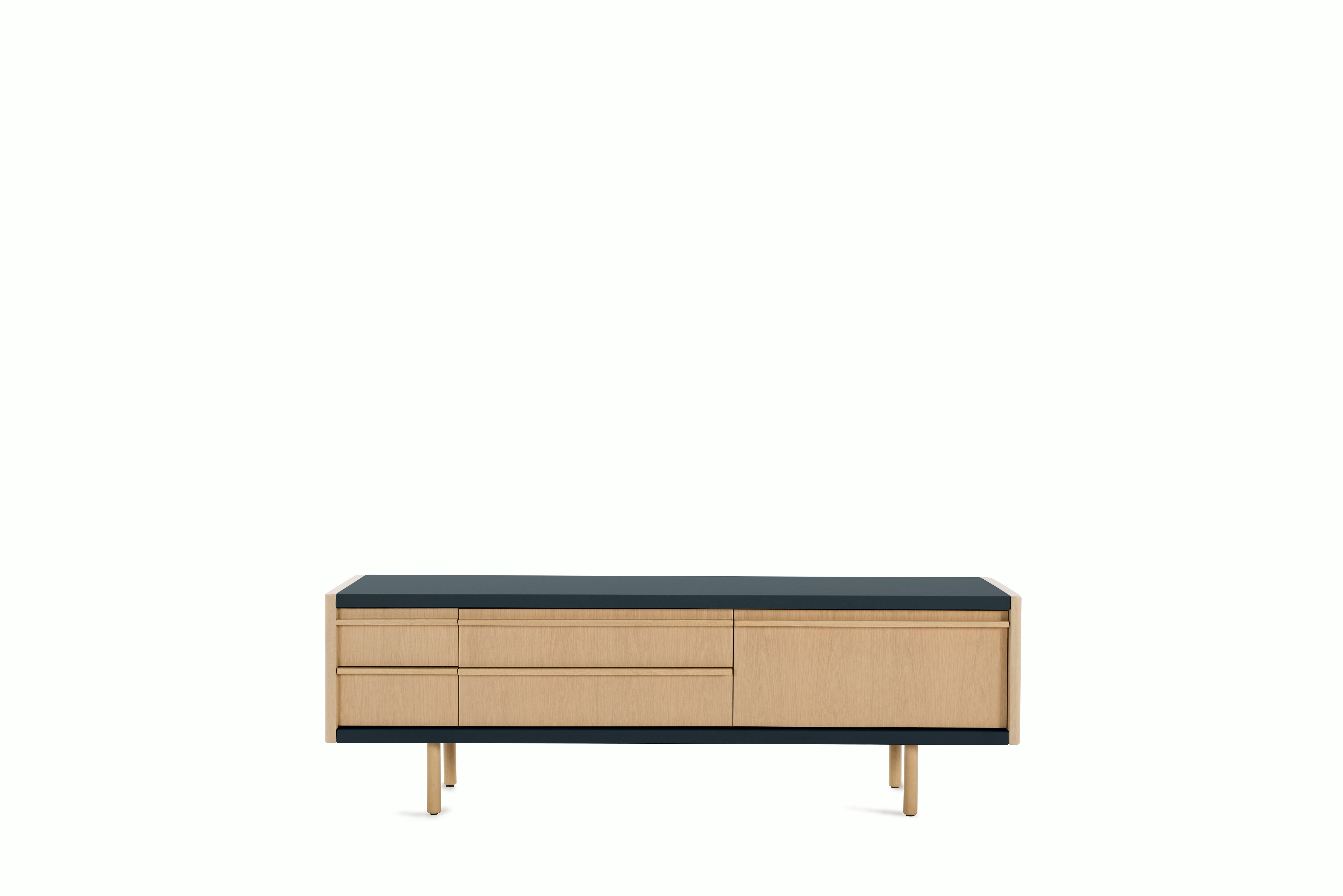 New Canaan Media Unit - Oak, Bristol Leather, Atlantic
