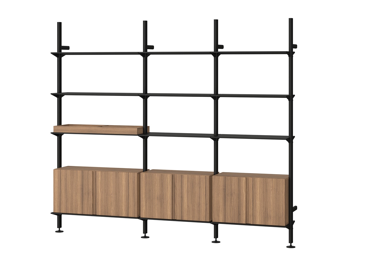 Pira Wall Shelving - 3 Bay, Black / Walnut
