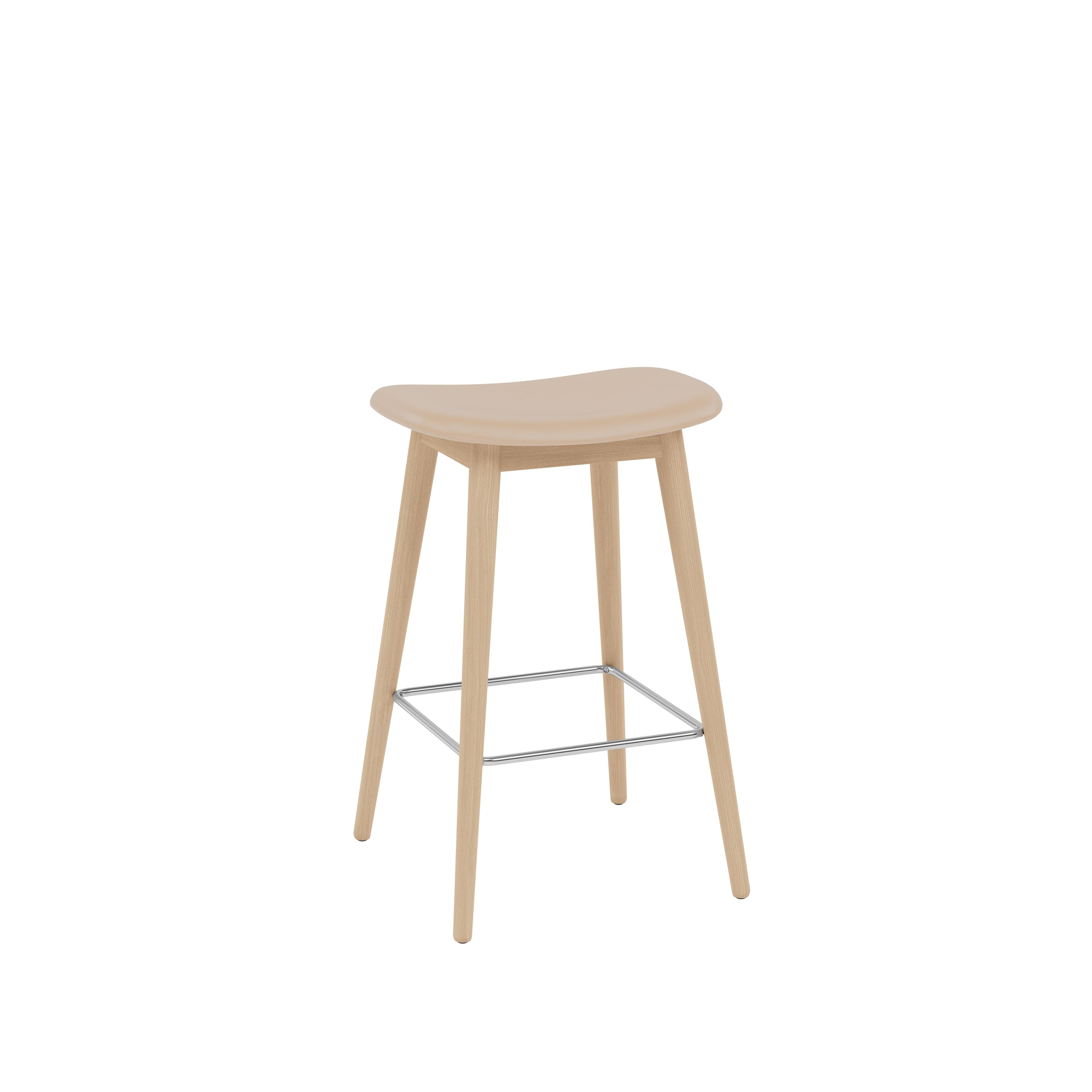 Fiber Backless Counter Stool - Wood, Refine Leather, Beige, Oak
