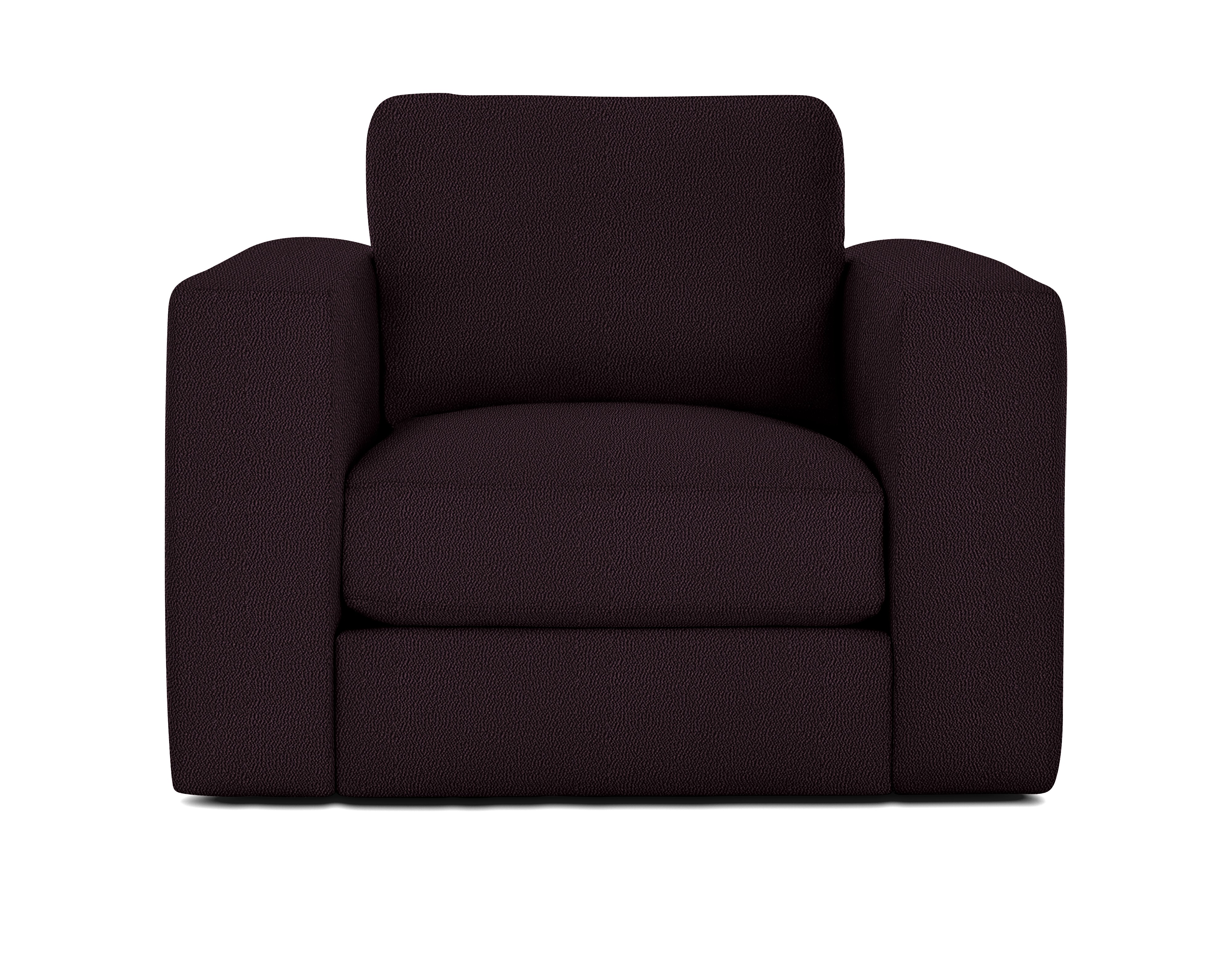 A Reid Armchair in Burgundy viewed from the front.