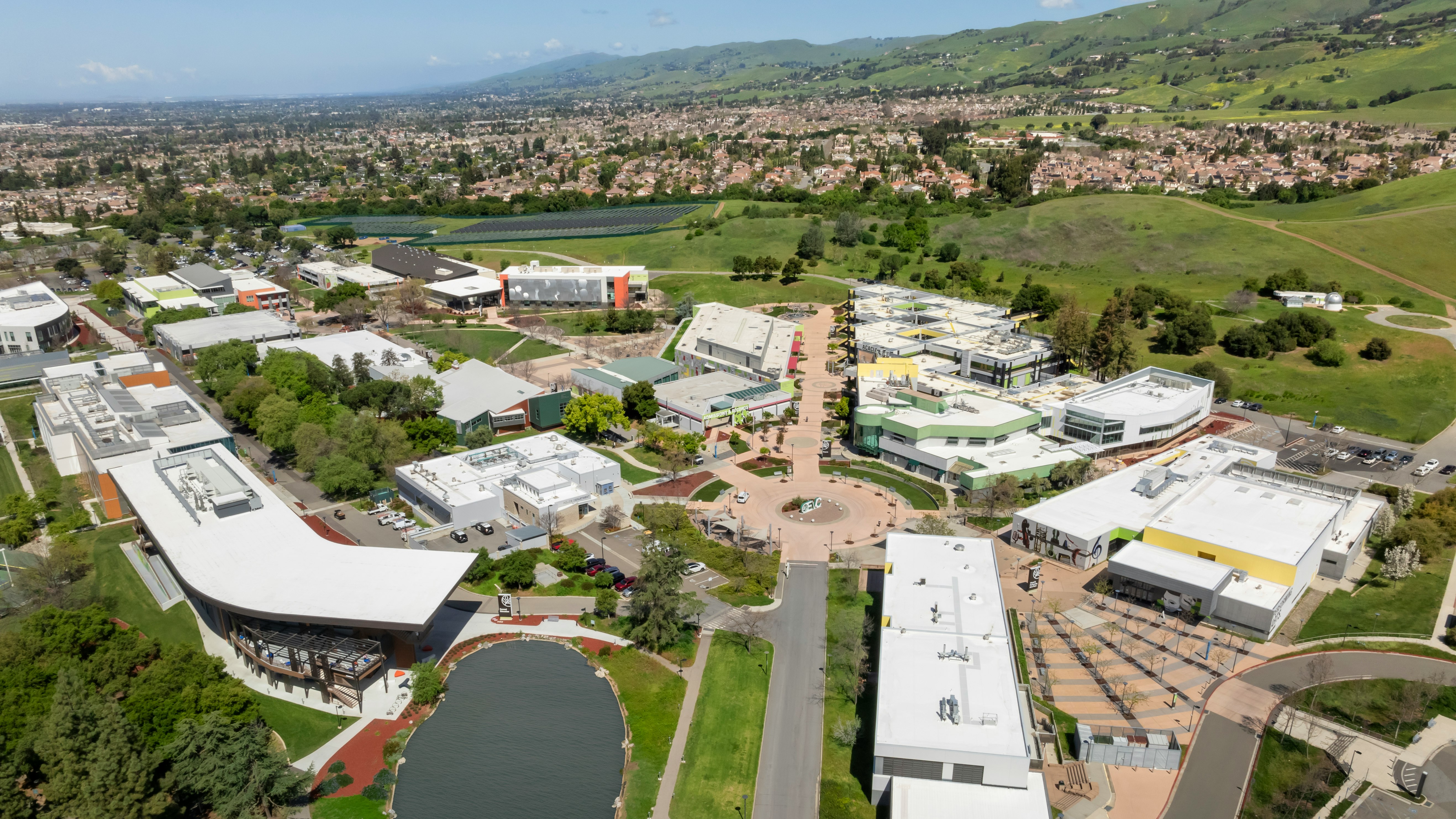 Aerial view of the Evergreen Valley College campus.