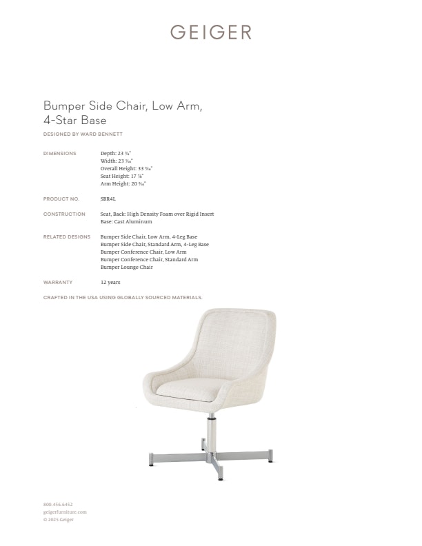 Bumper Side Chair Low Arm, 4-Star Base product sheet