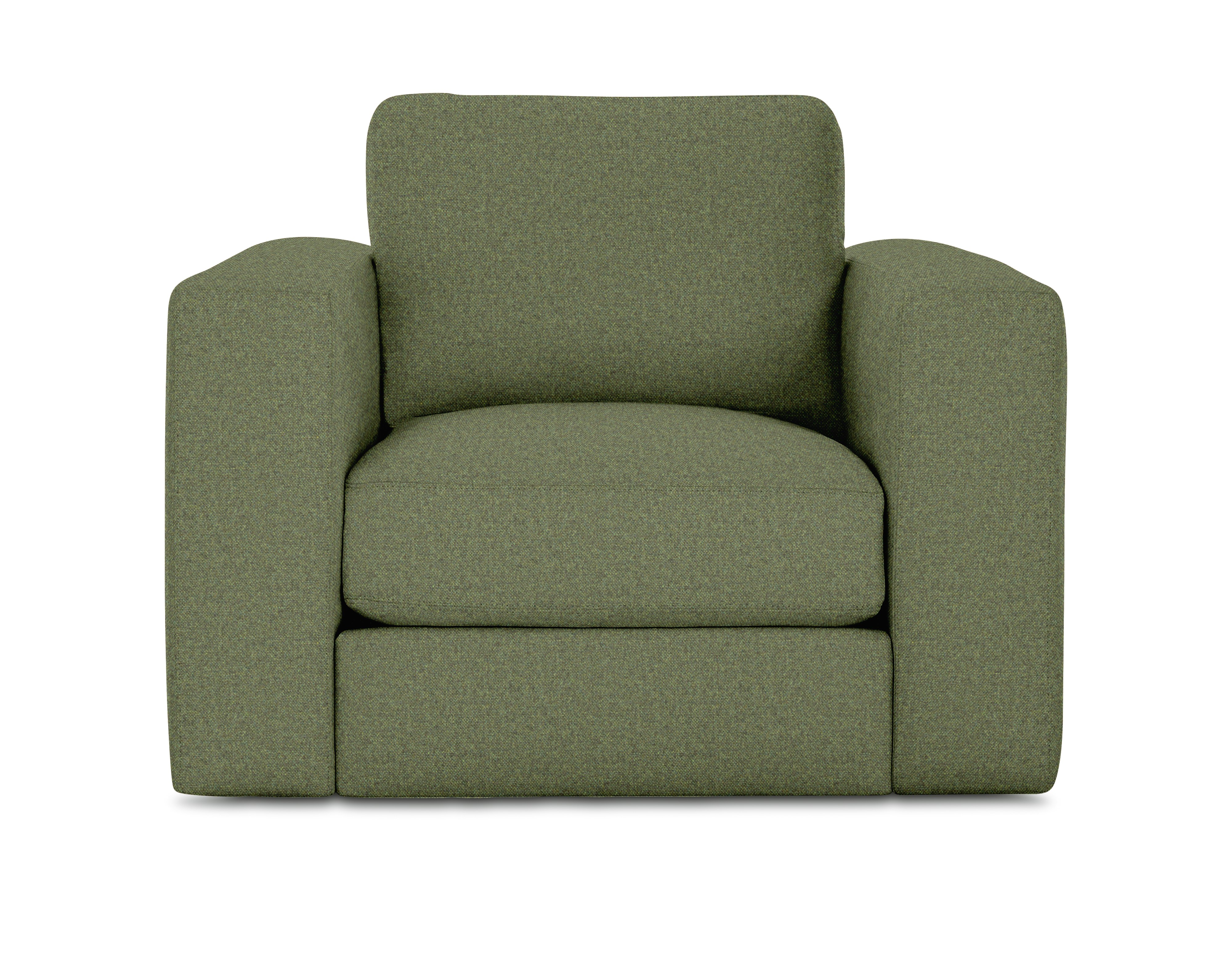 A Reid Armchair in color woodlet in 1 Inch Block, viewed in from Front