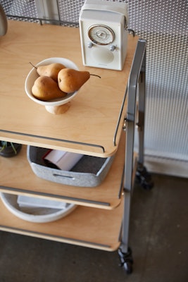 rockwell unscripted hospitality cart mobile storage birch low gloss shelf medium grey 