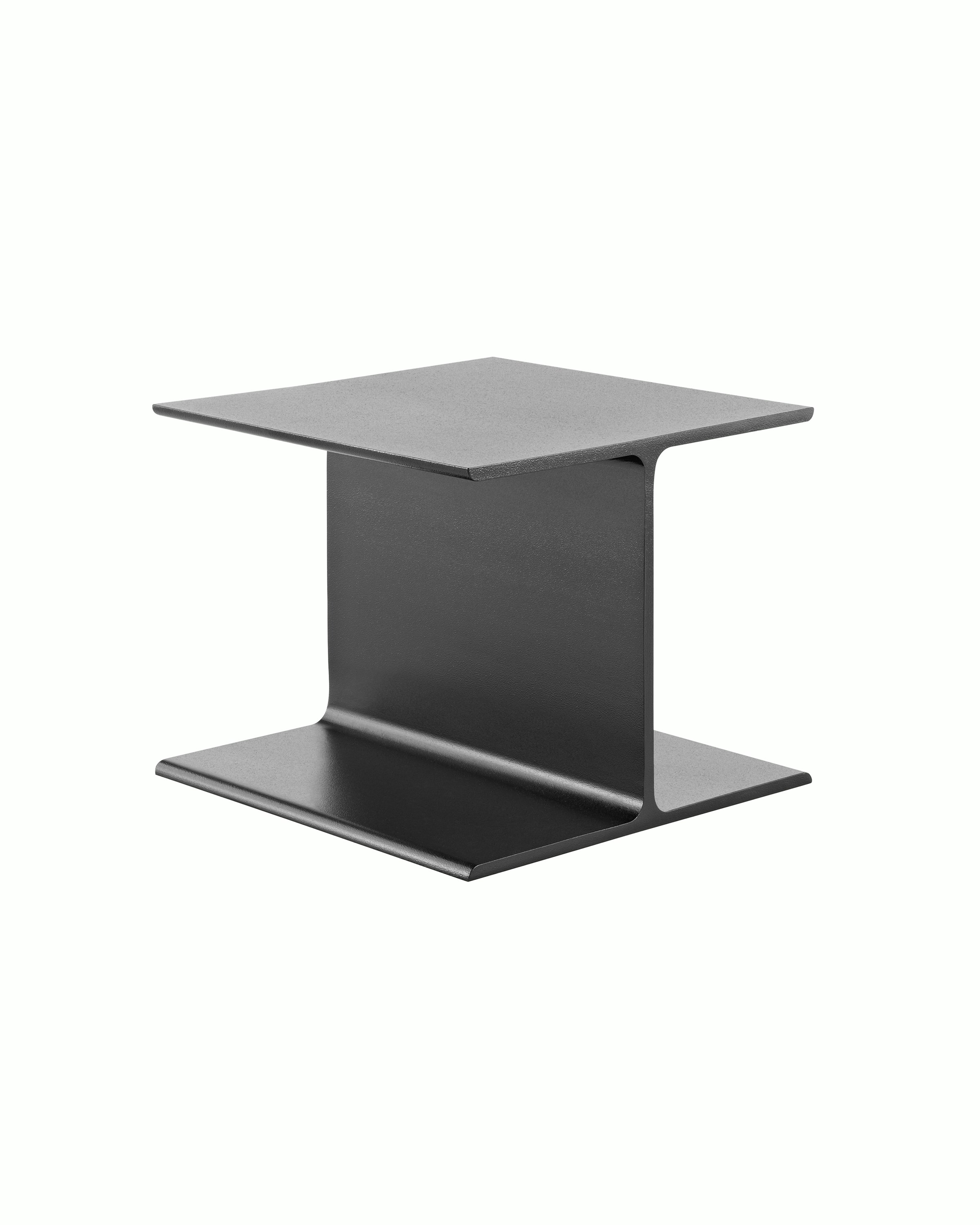Angled view of a black I Beam side table with no attached surface.