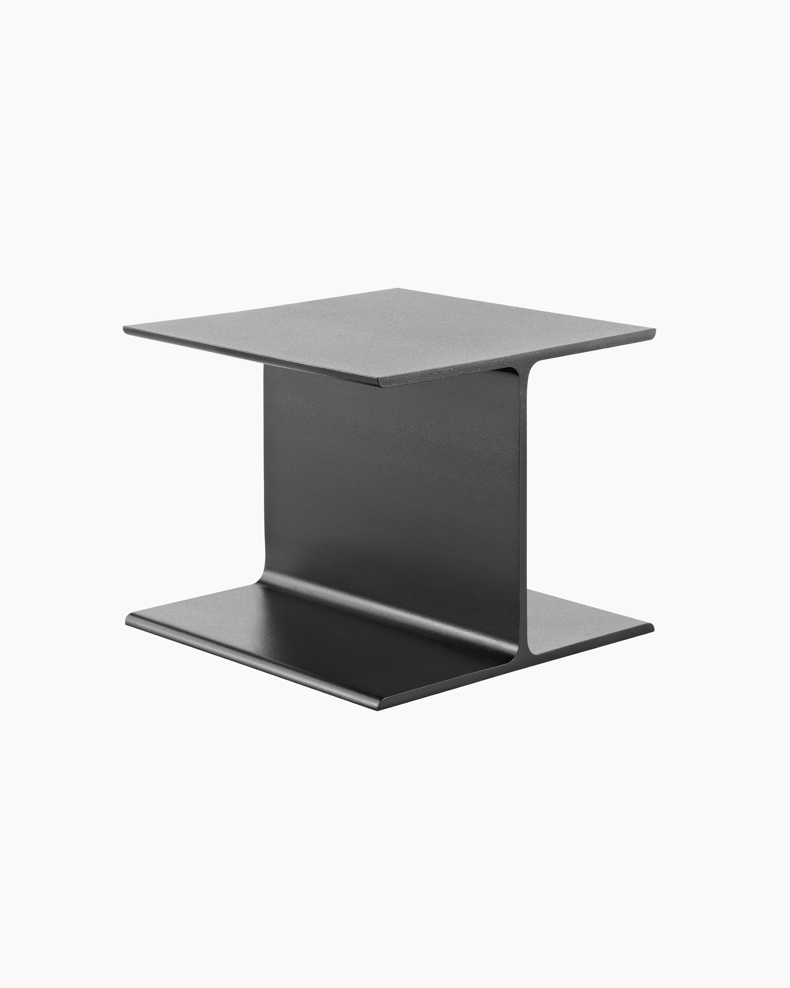 Angled view of a black I Beam side table with no attached surface.