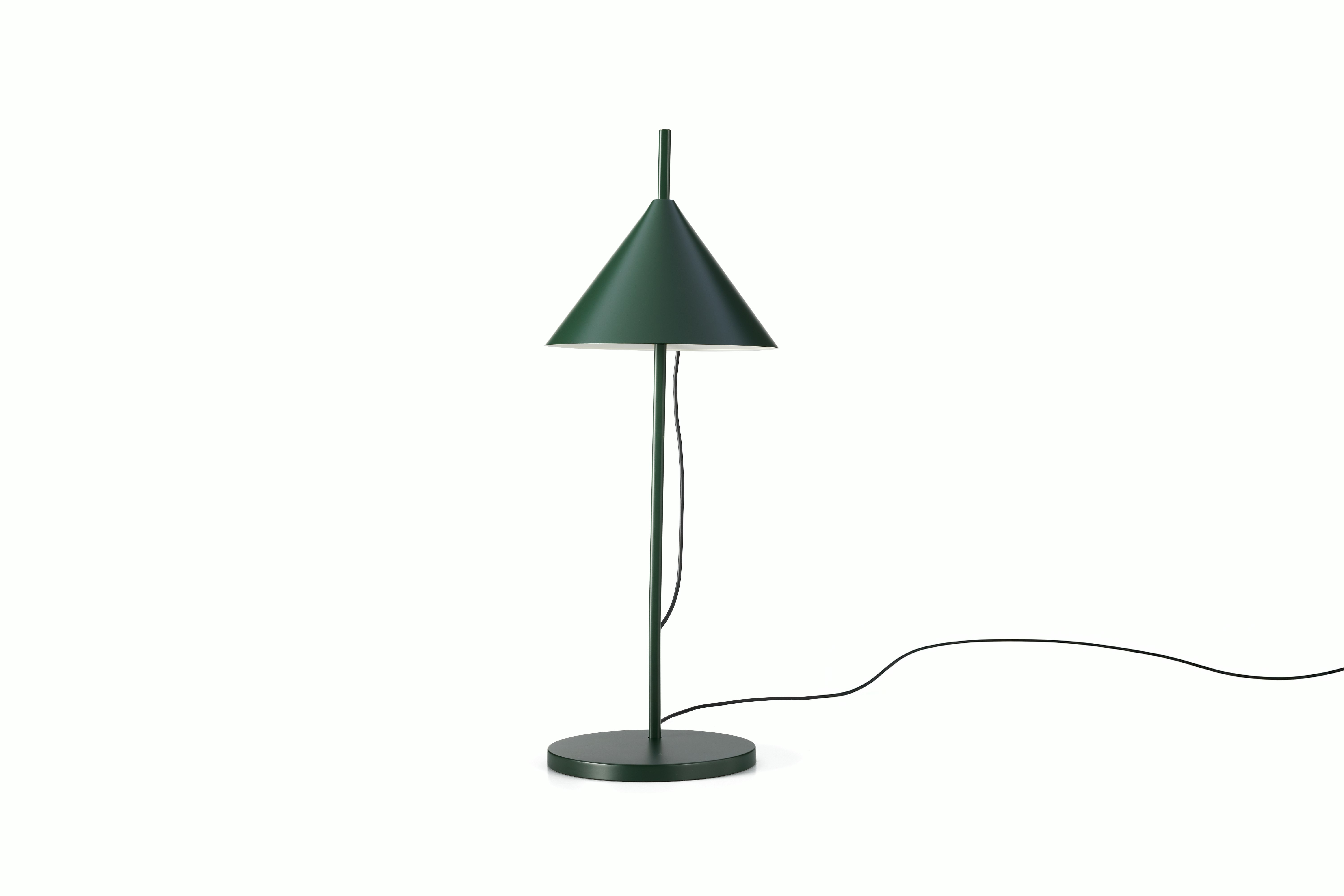 A Yuh Table Lamp in Olive Green viewed from the side.
