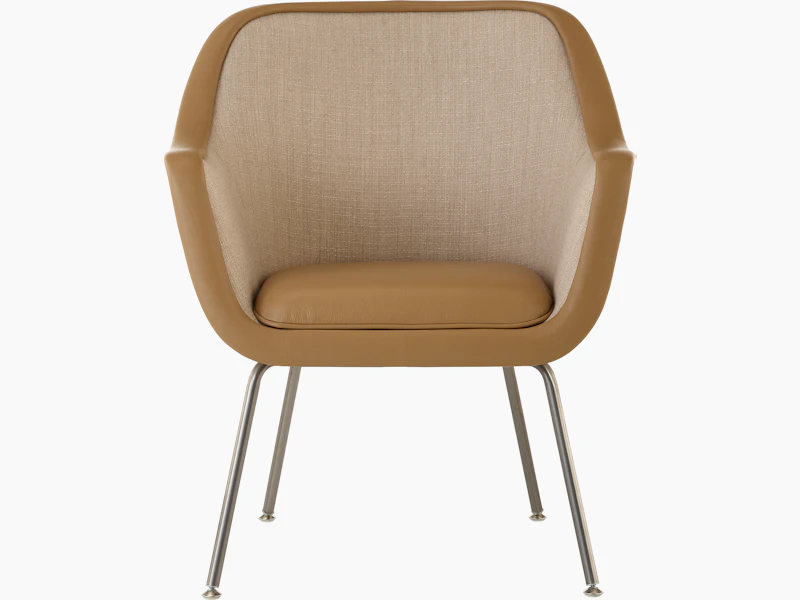 Bumper Side Chair with standard arms and four legged base, front view.
