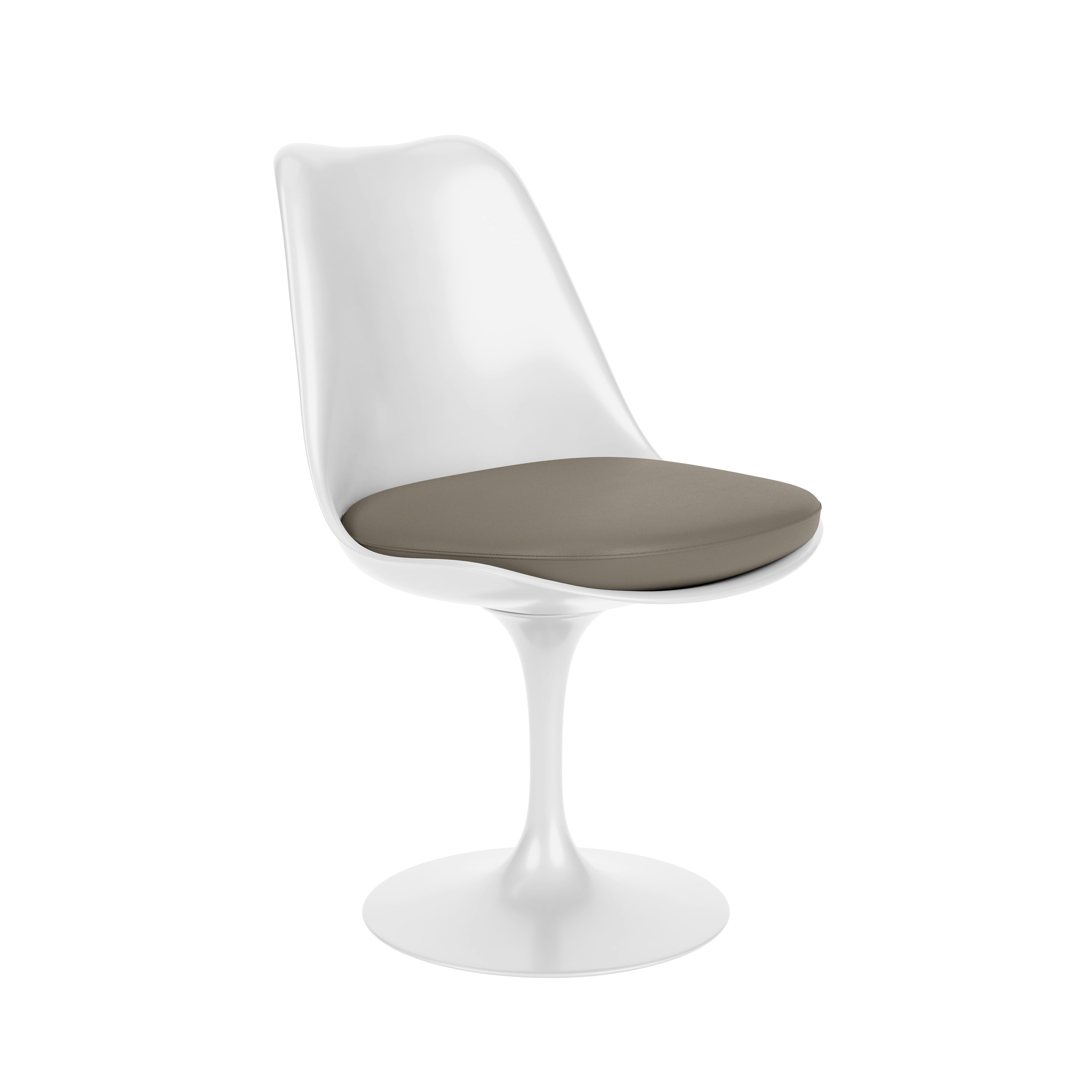 Saarinen Tulip Side Chair - Side Chair, Seat Cushion, Swivel, Acqua Leather, Aquitania, White
