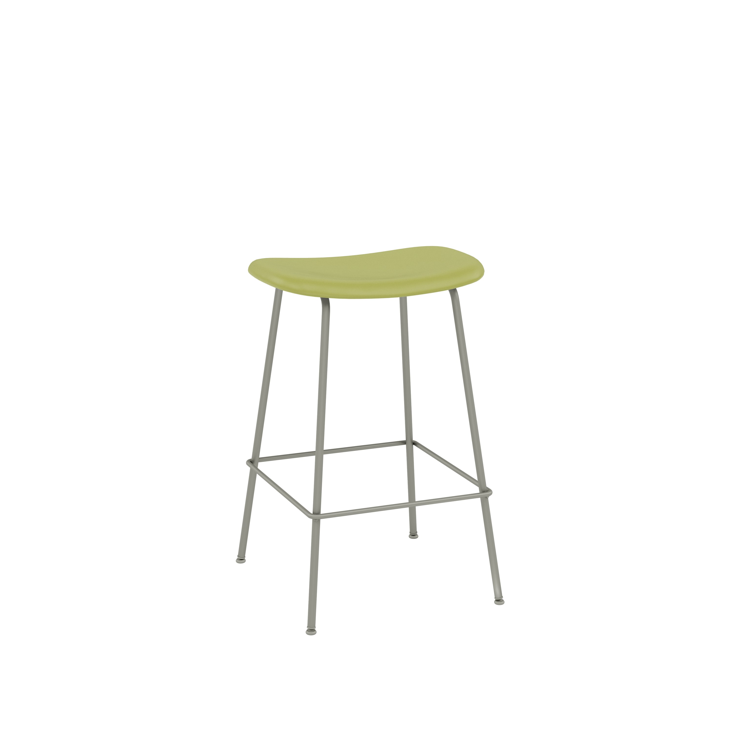 Fiber Backless Counter Stool - Tube, Refine Leather, Light Green, Grey