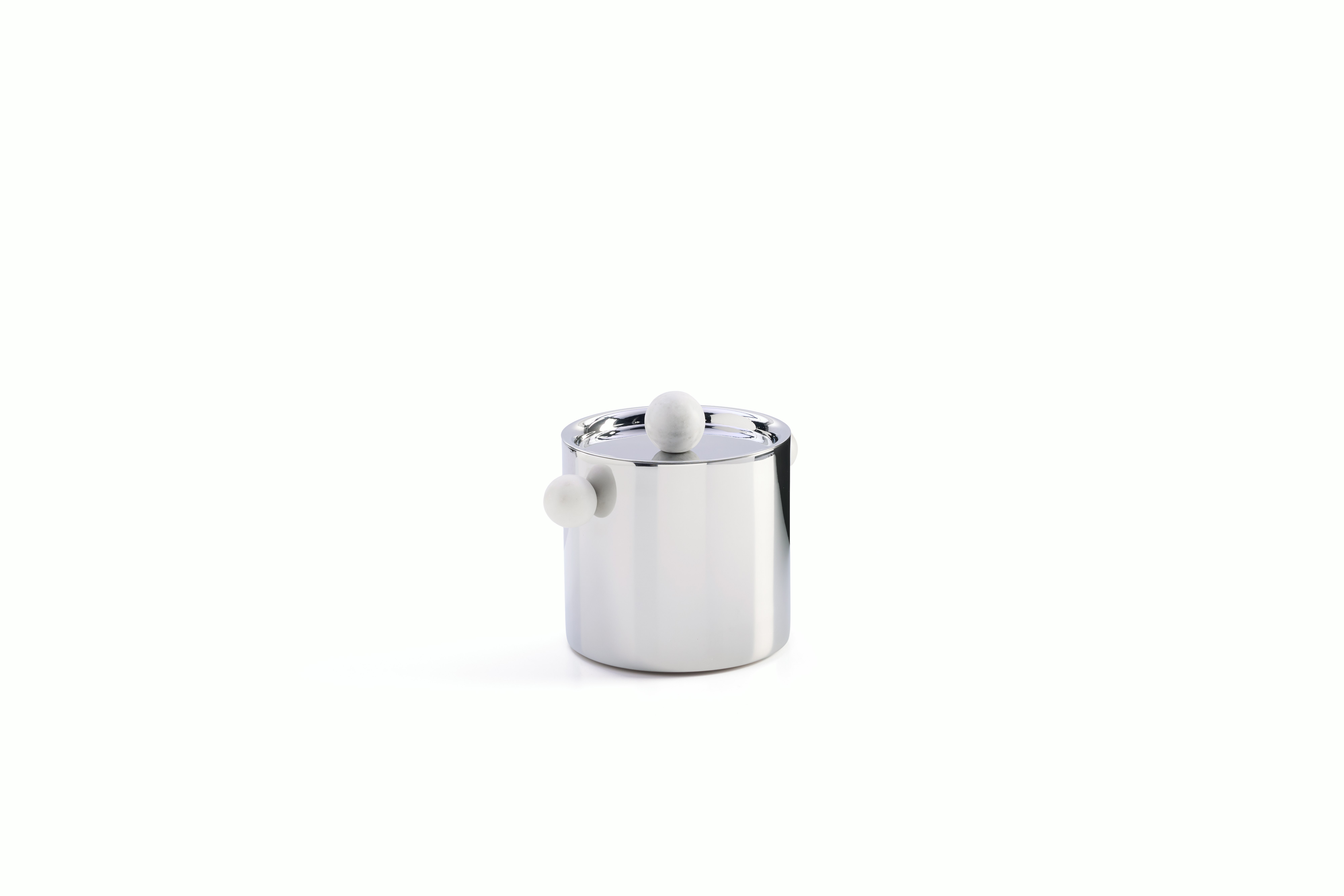 A Kora Ice Bucket in Stainless Steel / Marble viewed from an angle.