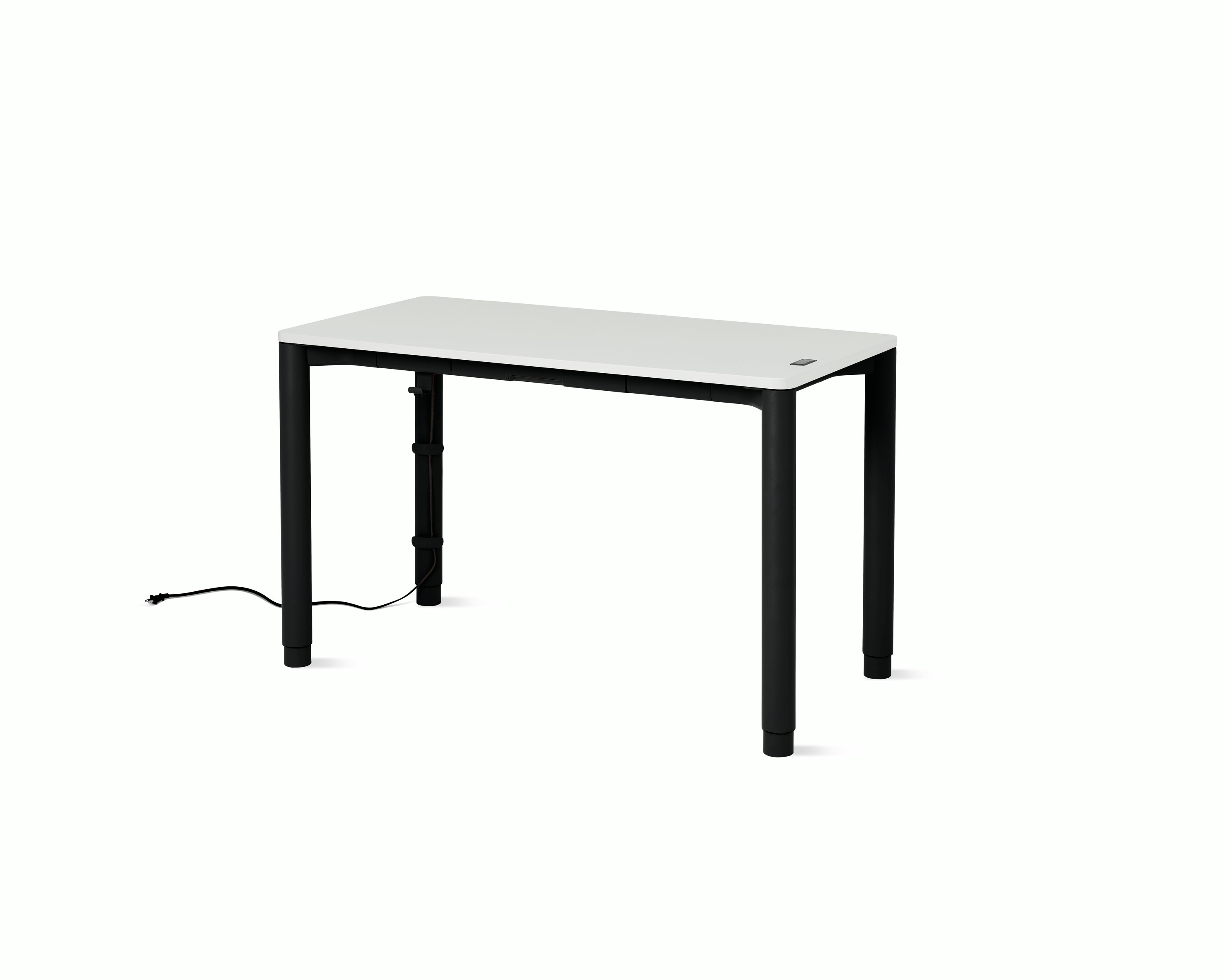 Spout S2S Table - 24" x 48"",  Laminate Studio White,  Ultra Black,  With Cable Tray,  With Storage Drawer,  Standard Height"