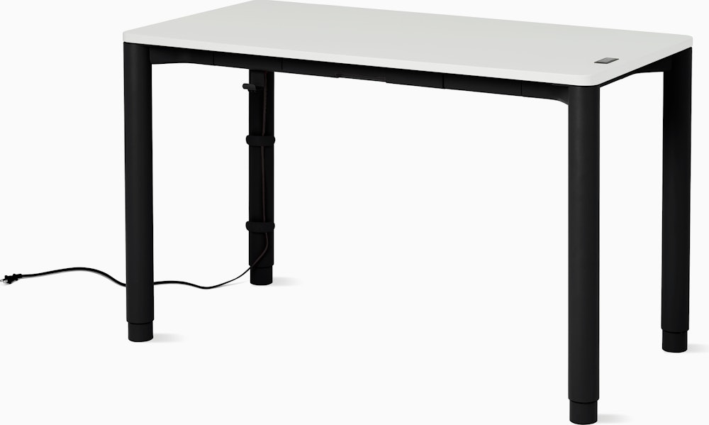Spout S2S Table - 24" x 48"",  Laminate Studio White,  Ultra Black,  With Cable Tray,  With Storage Drawer,  Standard Height"