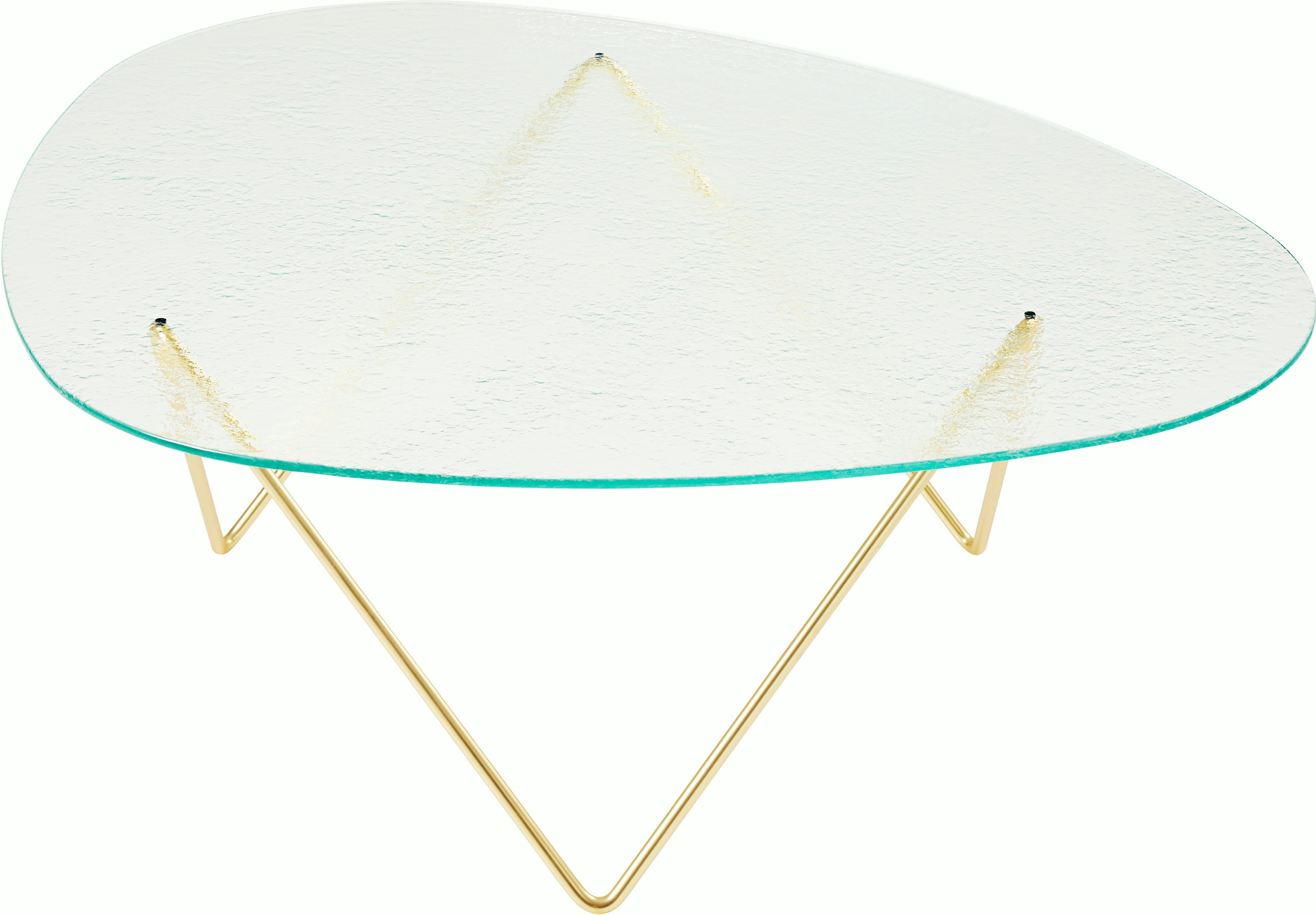 A Pedrera Coffee Table in Transparent, Brass Semi Matt viewed from an angle.