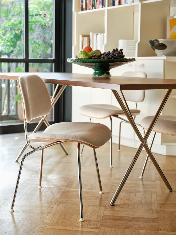 Eames Molded Plywood Lounge Chair Metal Base (LCM), Upholstered Eames Molded Plywood Lounge Chair Metal Base (LCM), Upholstered