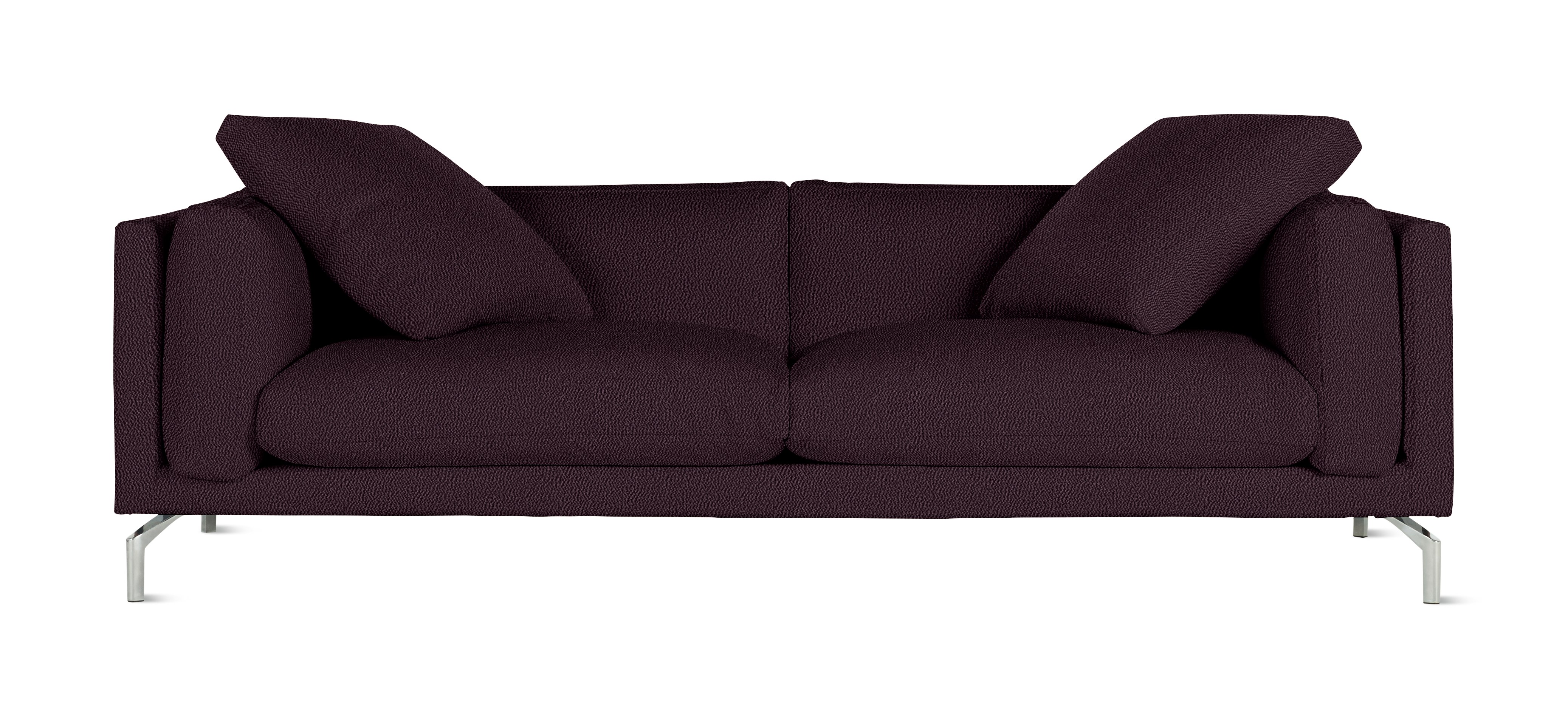 A Como Sofa in Turf: Burgundy viewed from the front.