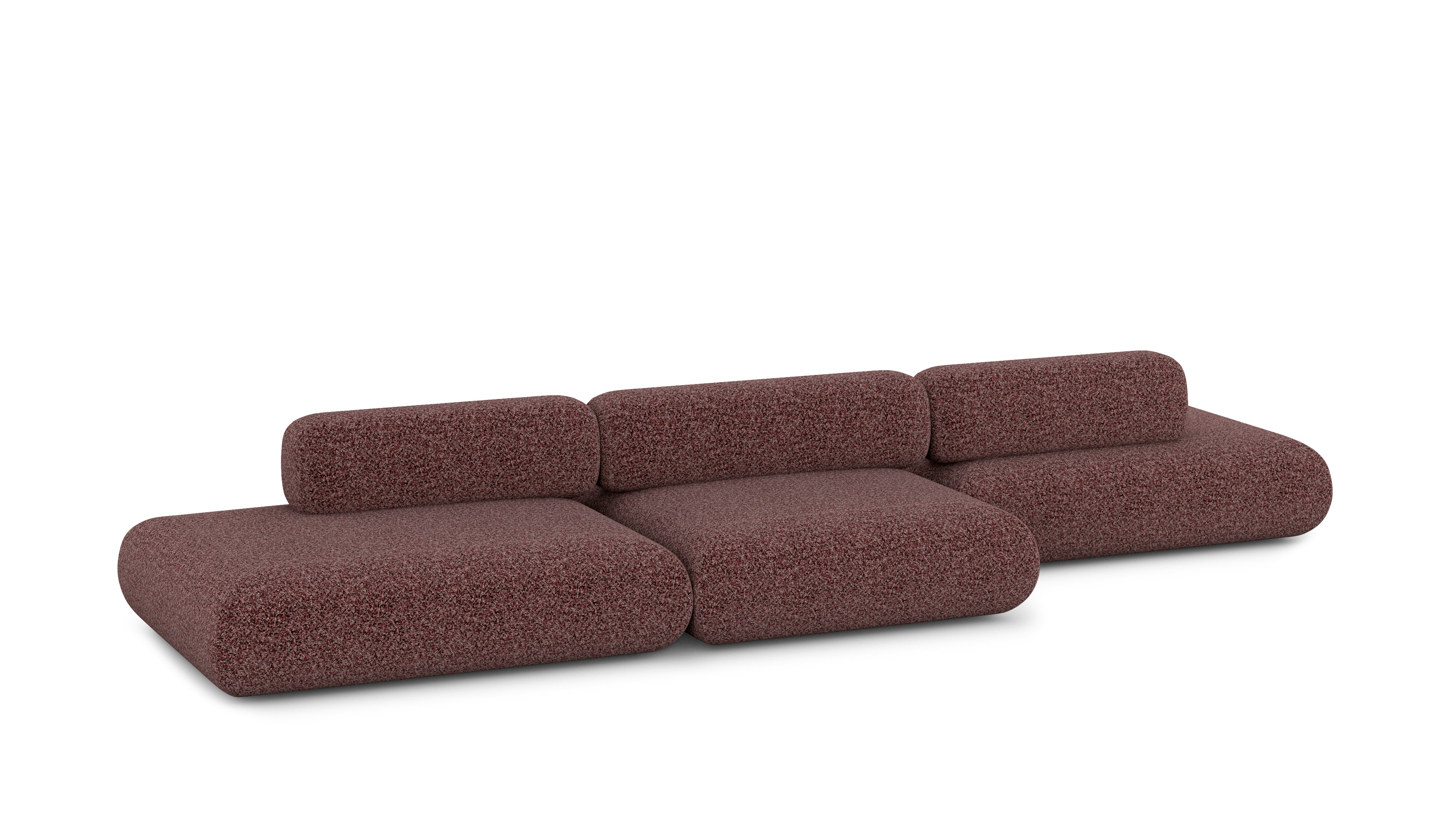 A Sval Staggered Sofa in Merlot viewed from an angle.