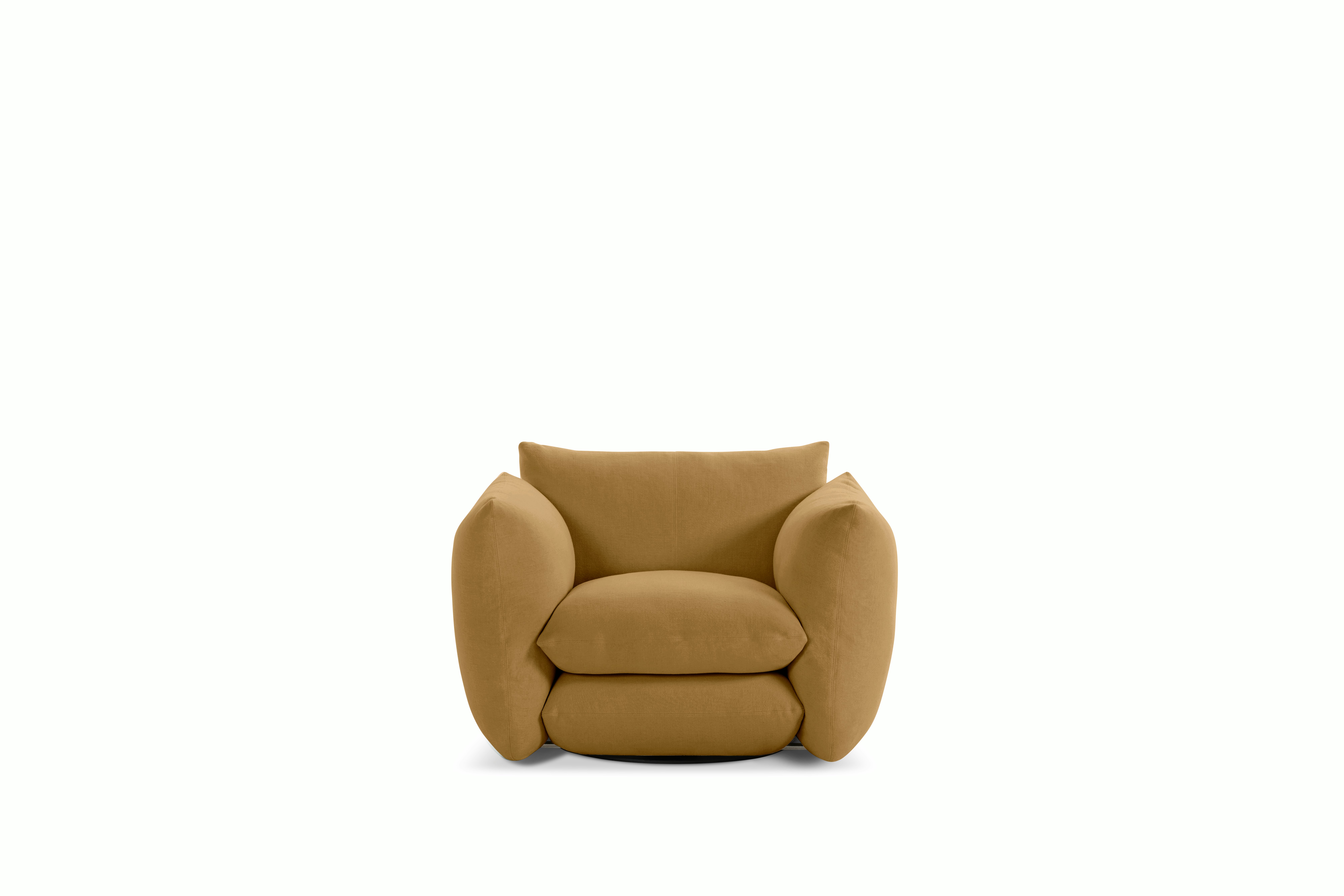 A Perron Pillo Lounge Chair in Brass viewed from the front.