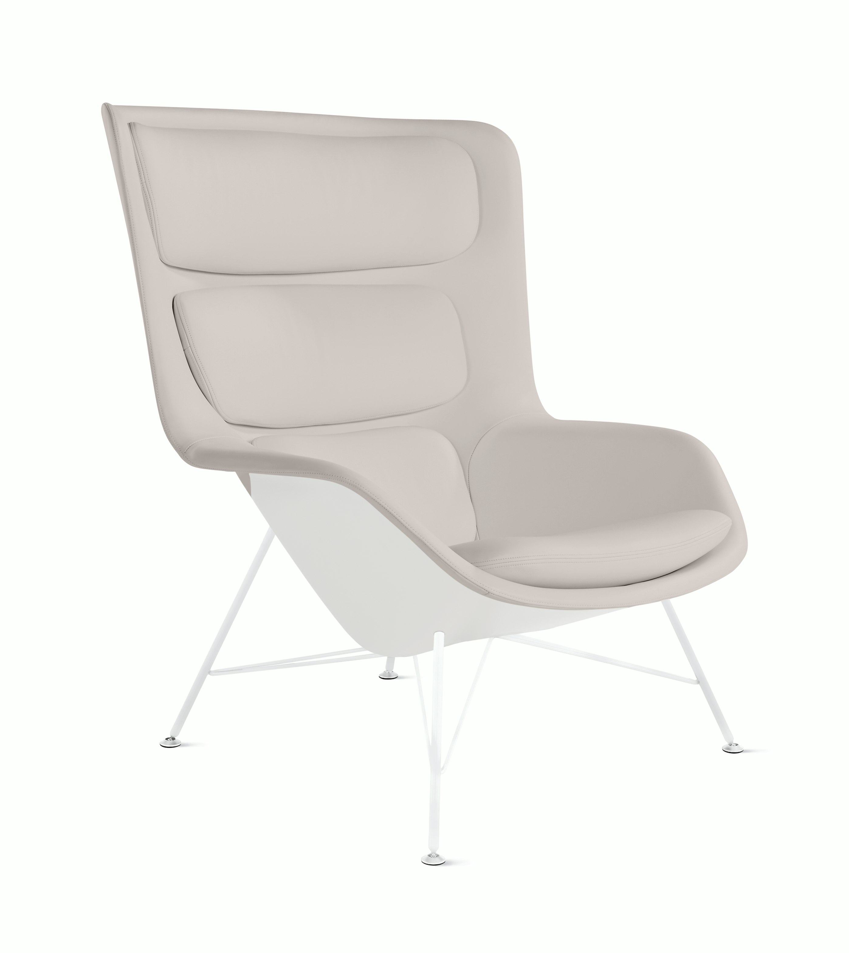 Striad Lounge Chair in High Back,  Wire Base White,  Prone Leather,  Lotus with White Shell