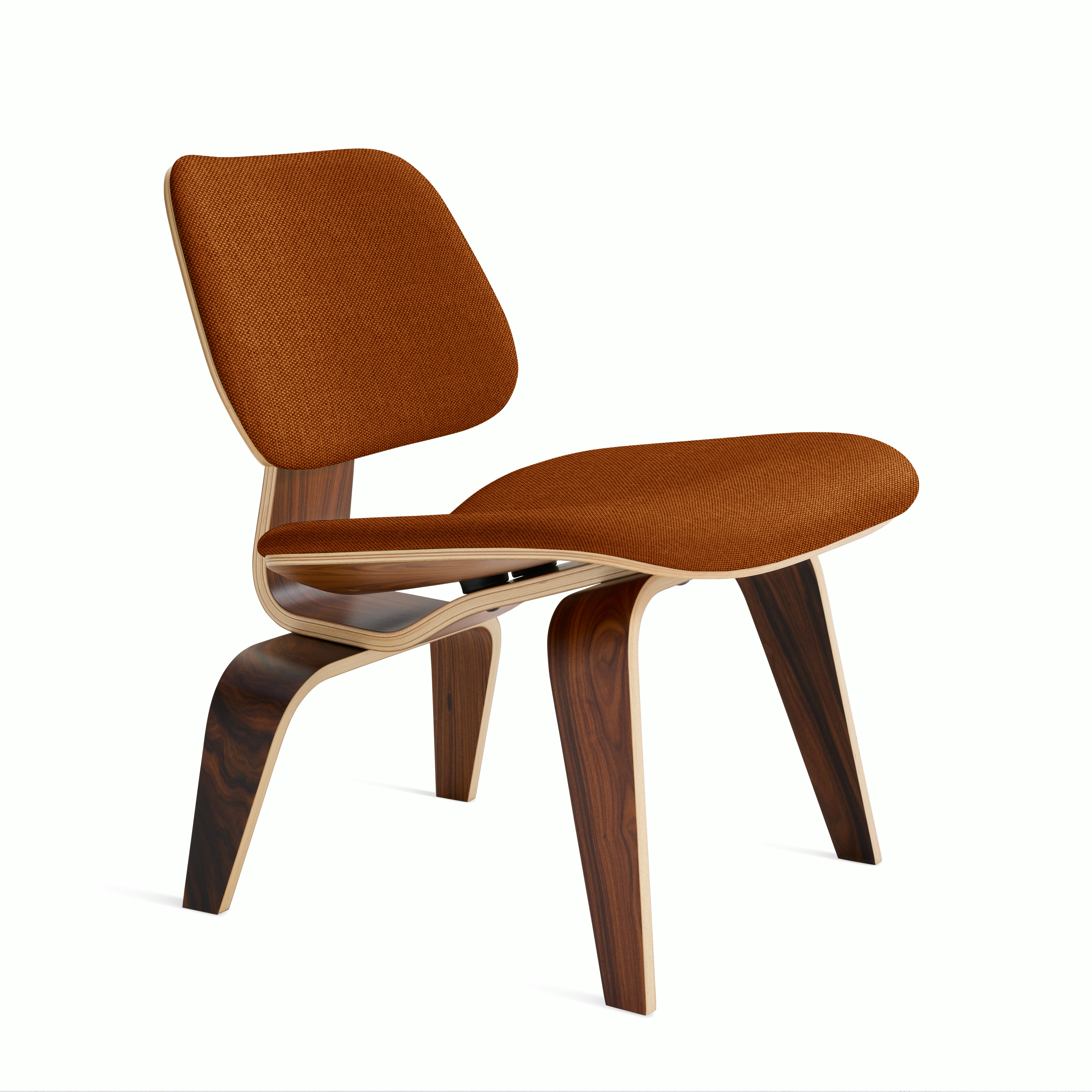 Eames Molded Plywood Lounge Chair Wood Base (LCW) - Upholstered,  Santos Palisander Frame Mode - Rust