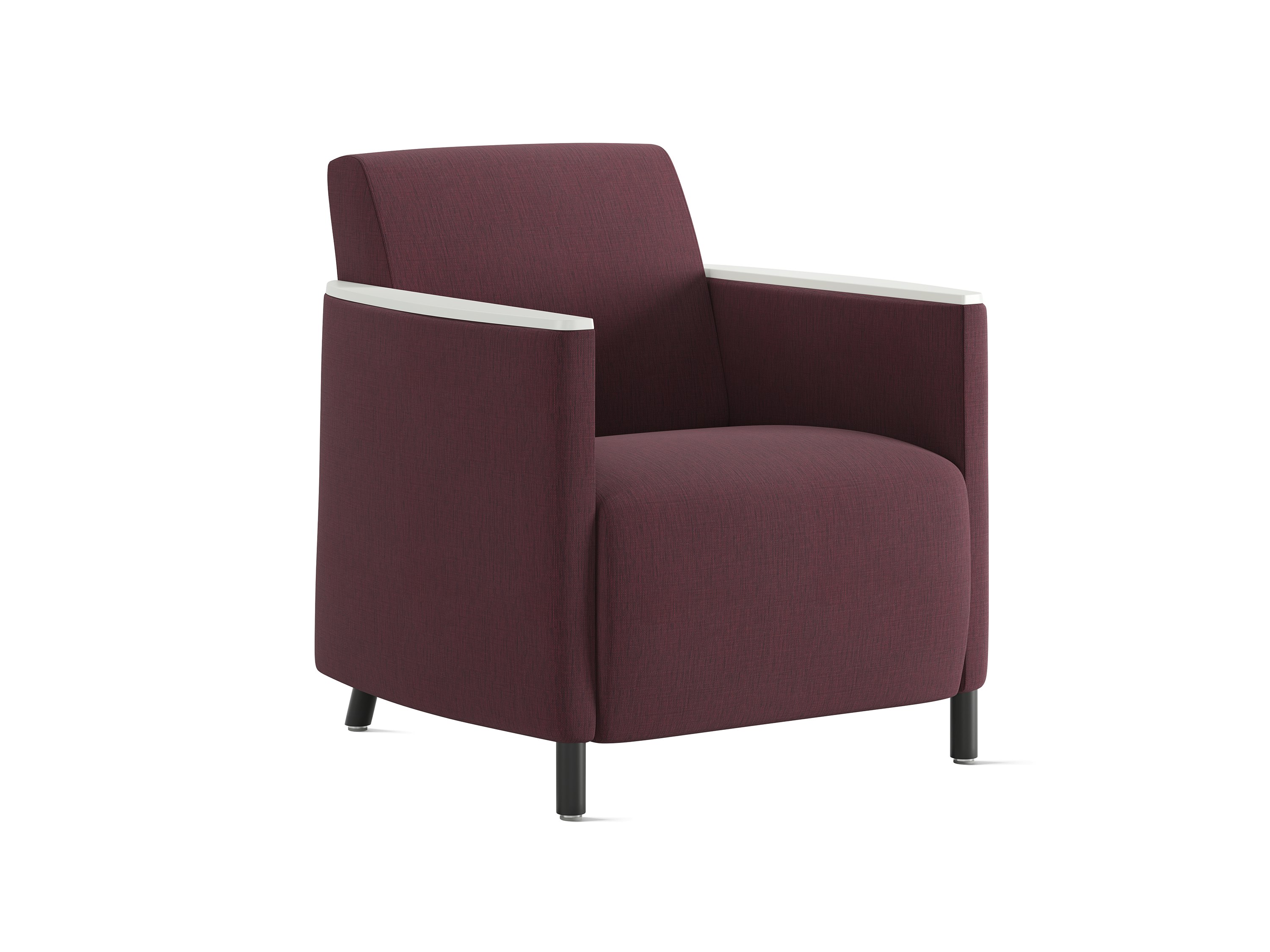 Pamona Armchair, maroon with white caps, angle