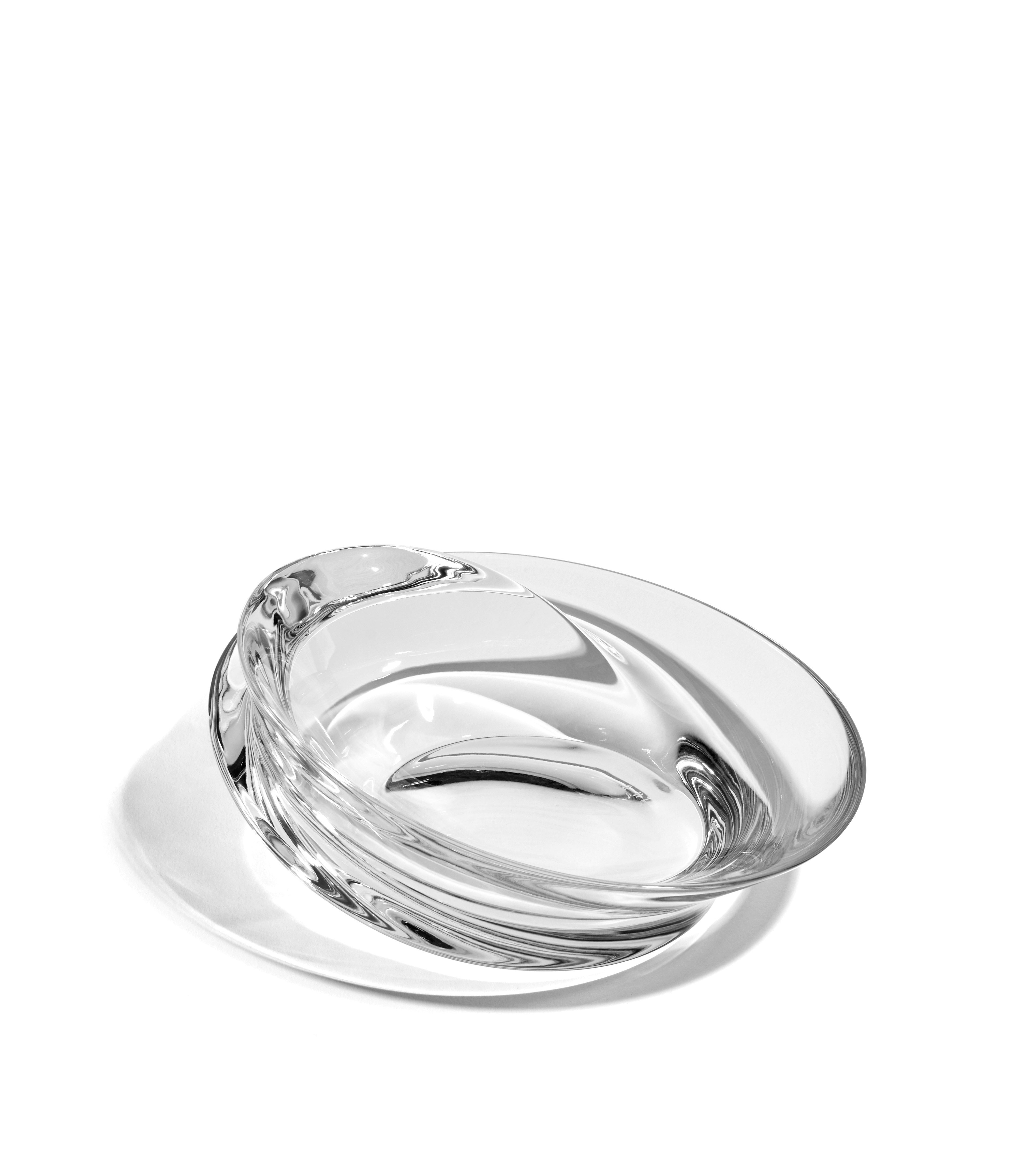 A Swirl Bowl in Small, Glass viewed from the front.
