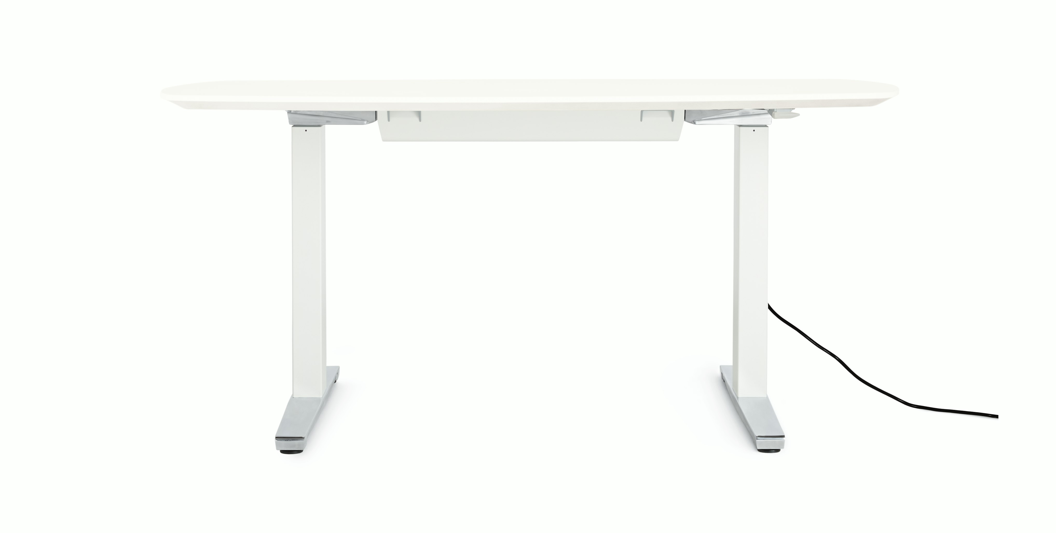 Renew Executive S2S Desk 29 x 58, Laminate White, White / Polished Aluminum, Integrated Cord Management, Standard Power