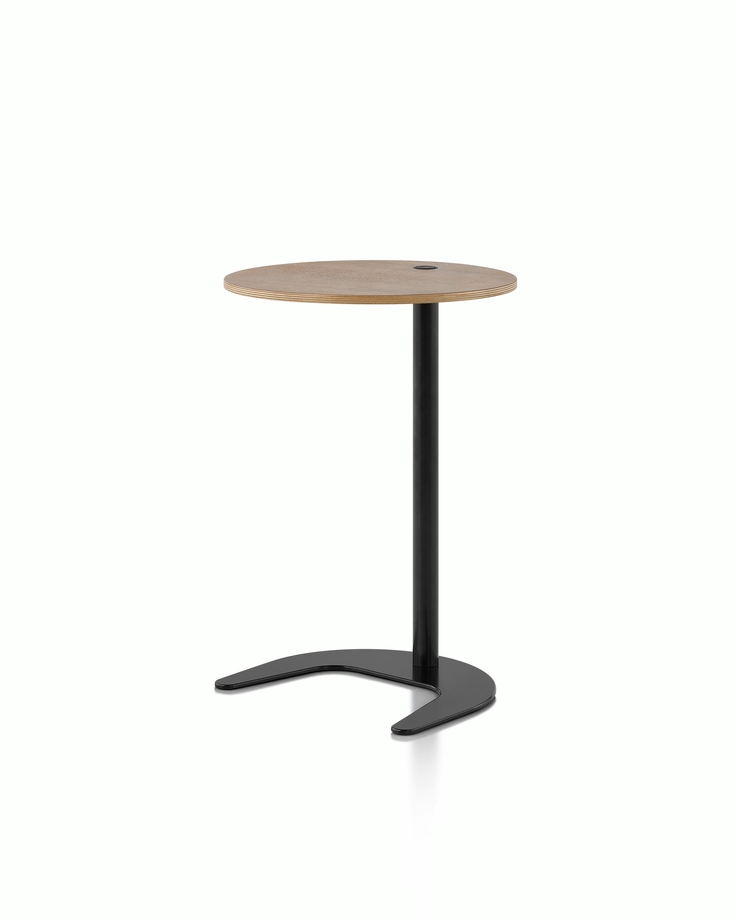 Plex Work Table with a walnut top and black metal base.