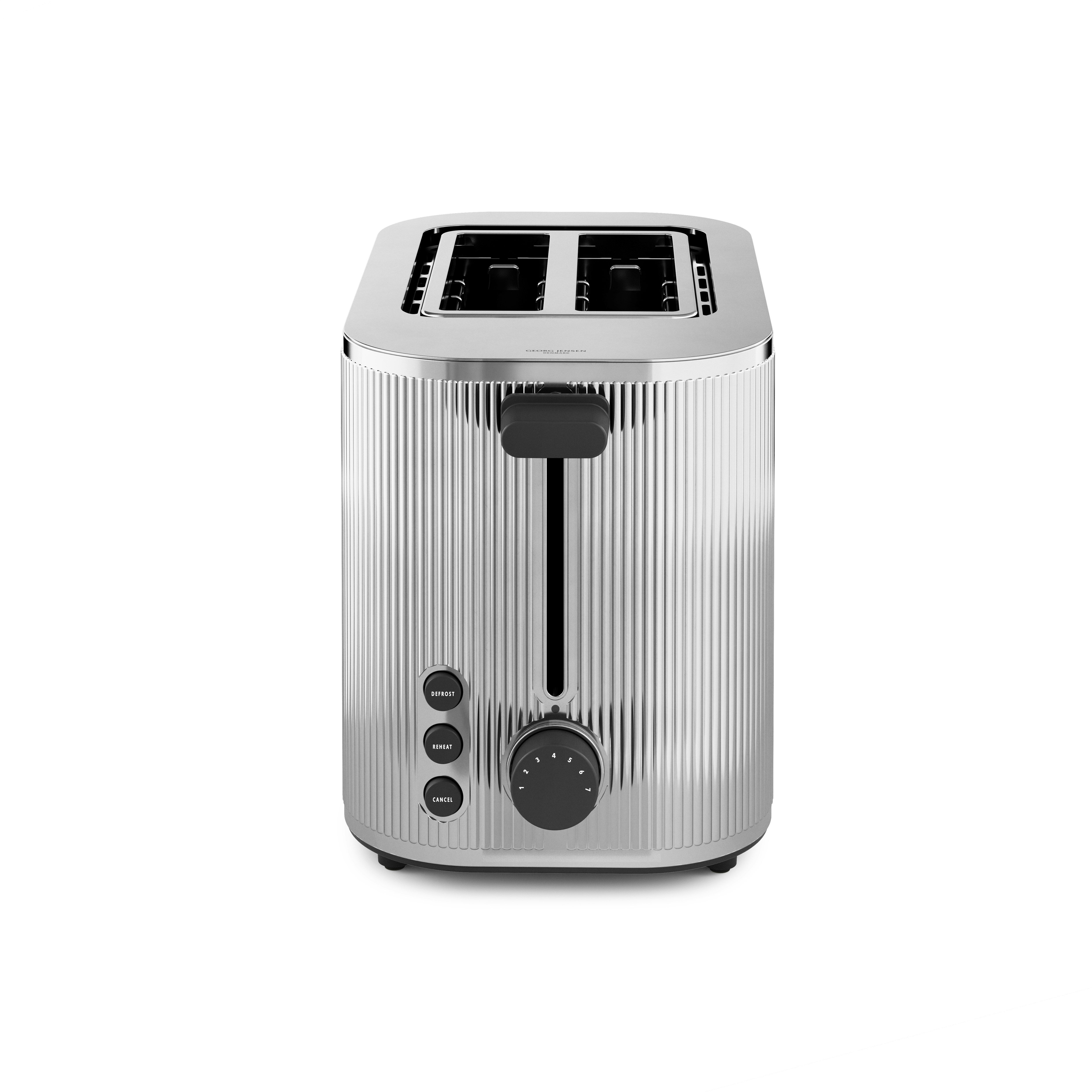 A Bernadotte Toaster in White viewed from the side.