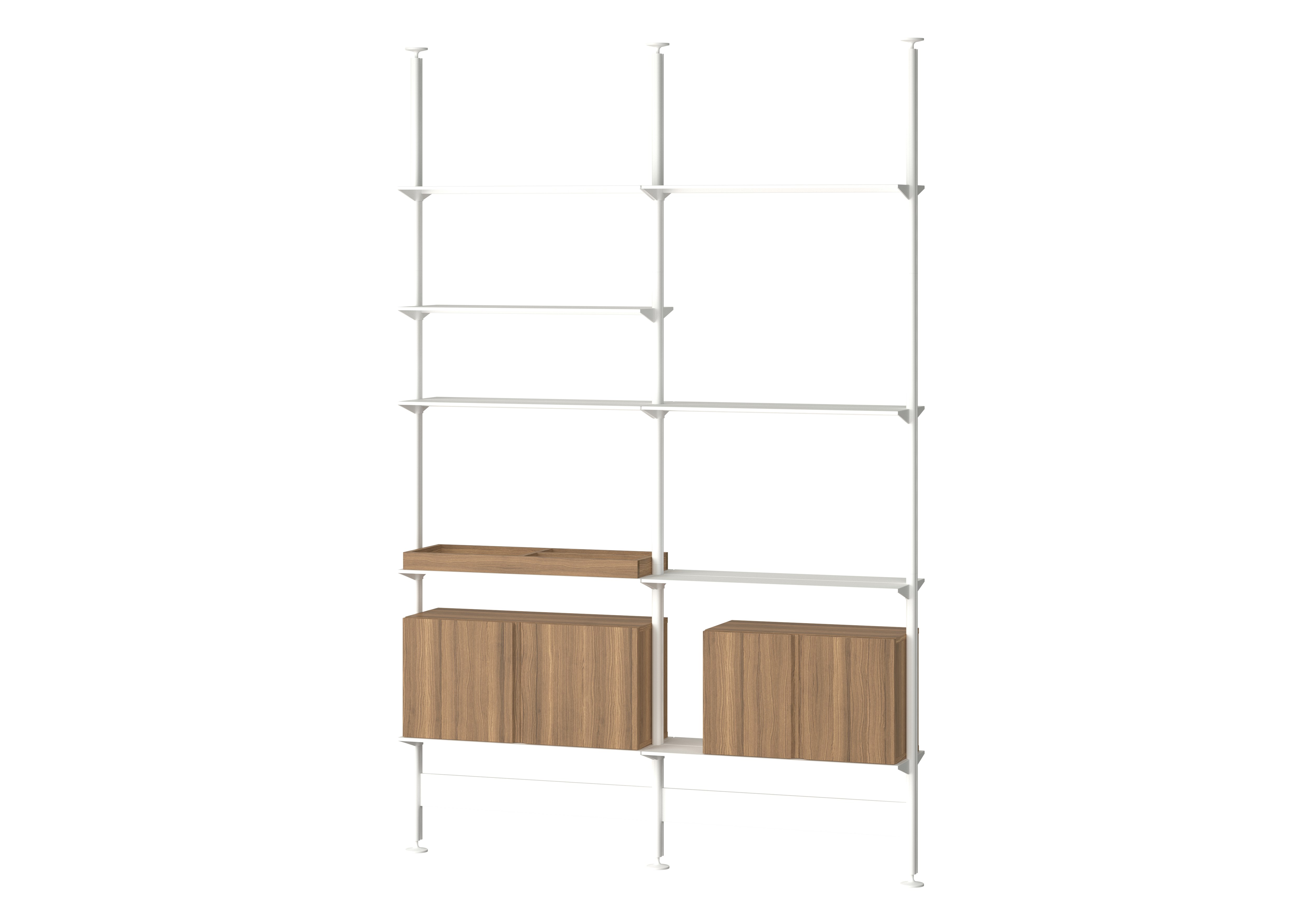 Pira Floor Shelving  - 2 Bay, 121.2" - 124.4"", White / Walnut"