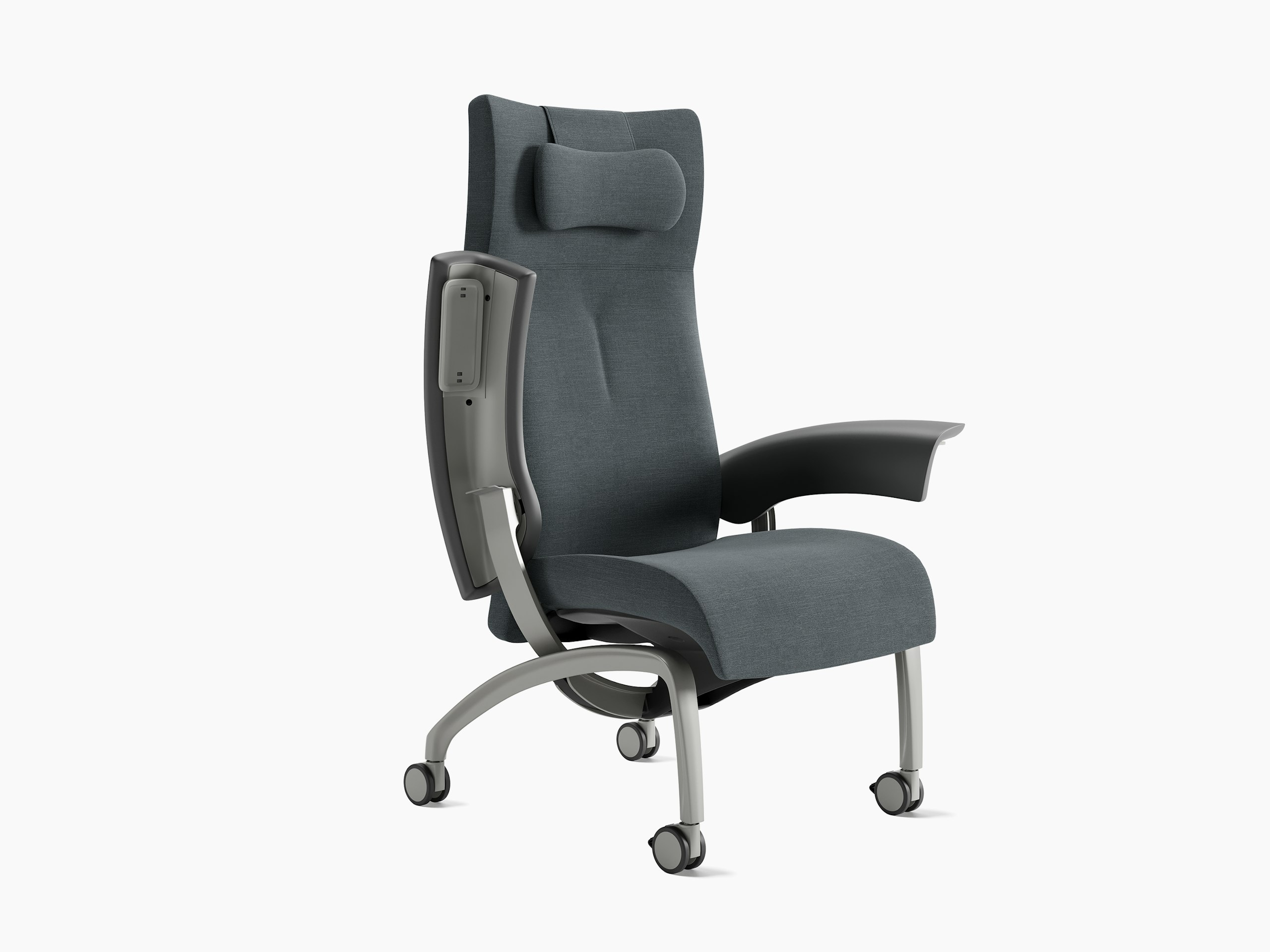 Nala Patient Chair, arm up, grey blue