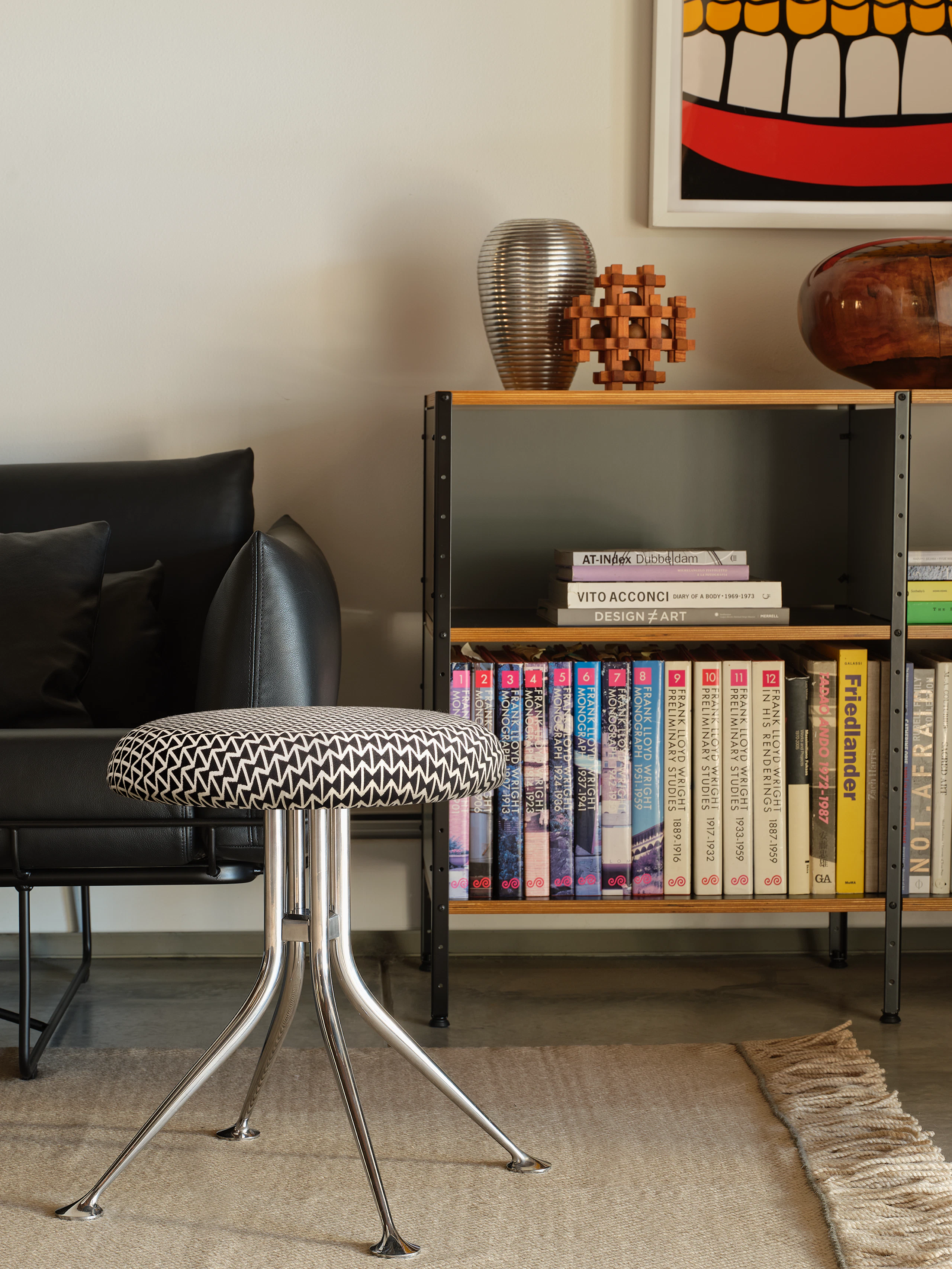 Girard Stool in black and white triangles