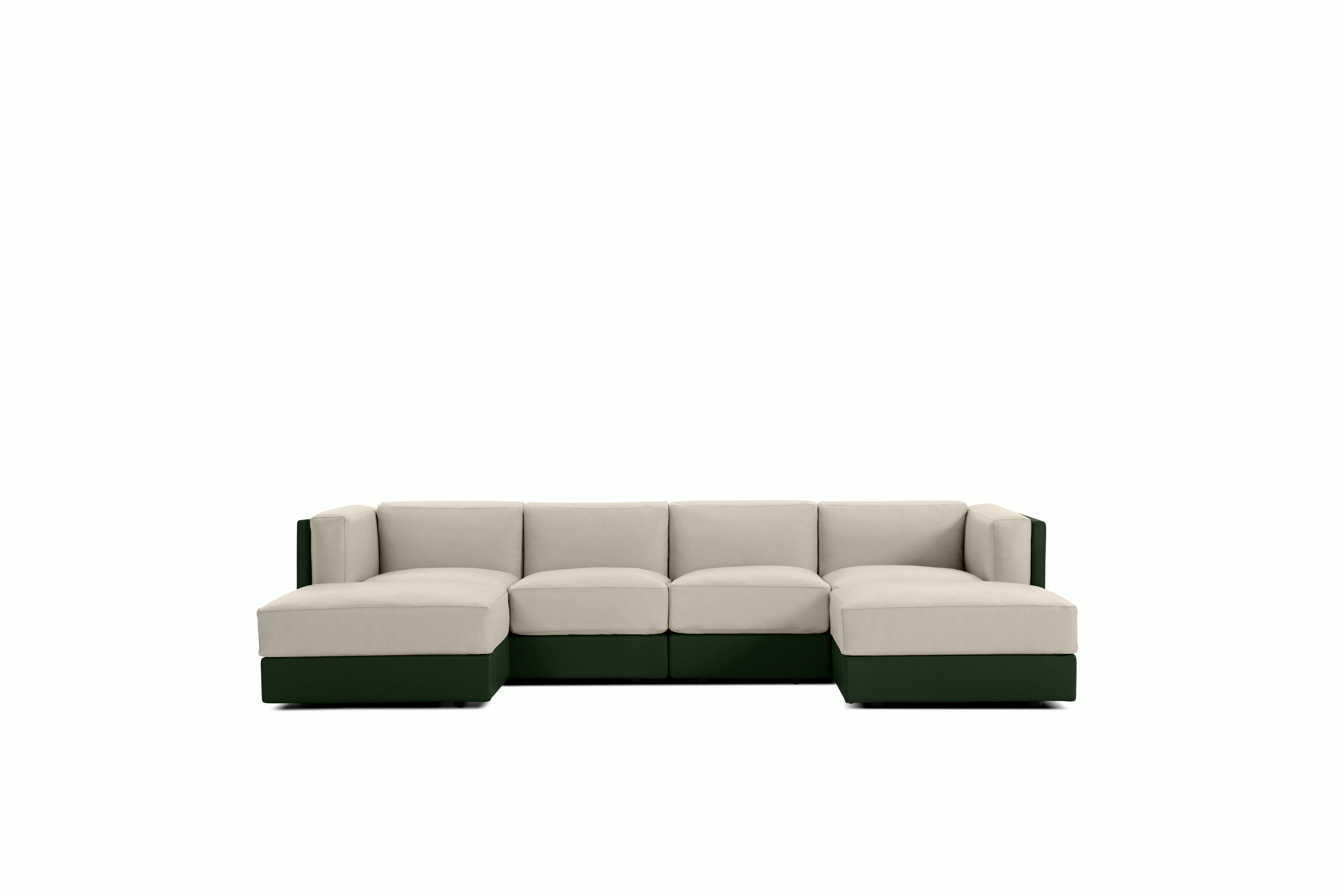 Symme Double Chaise Sectional - Leather Frame,  Prone Leather,  Vine,  Prone Leather,  Timbre