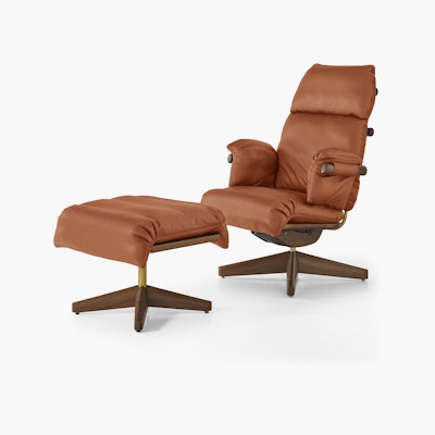 Ramus Lounge Chair & Ottoman - Comfort Leather,  Chestnut Brown,  Walnut,  Satin Brass Ramus Lounge Chair & Ottoman - Comfort Leather,  Chestnut Brown,  Walnut,  Satin Brass