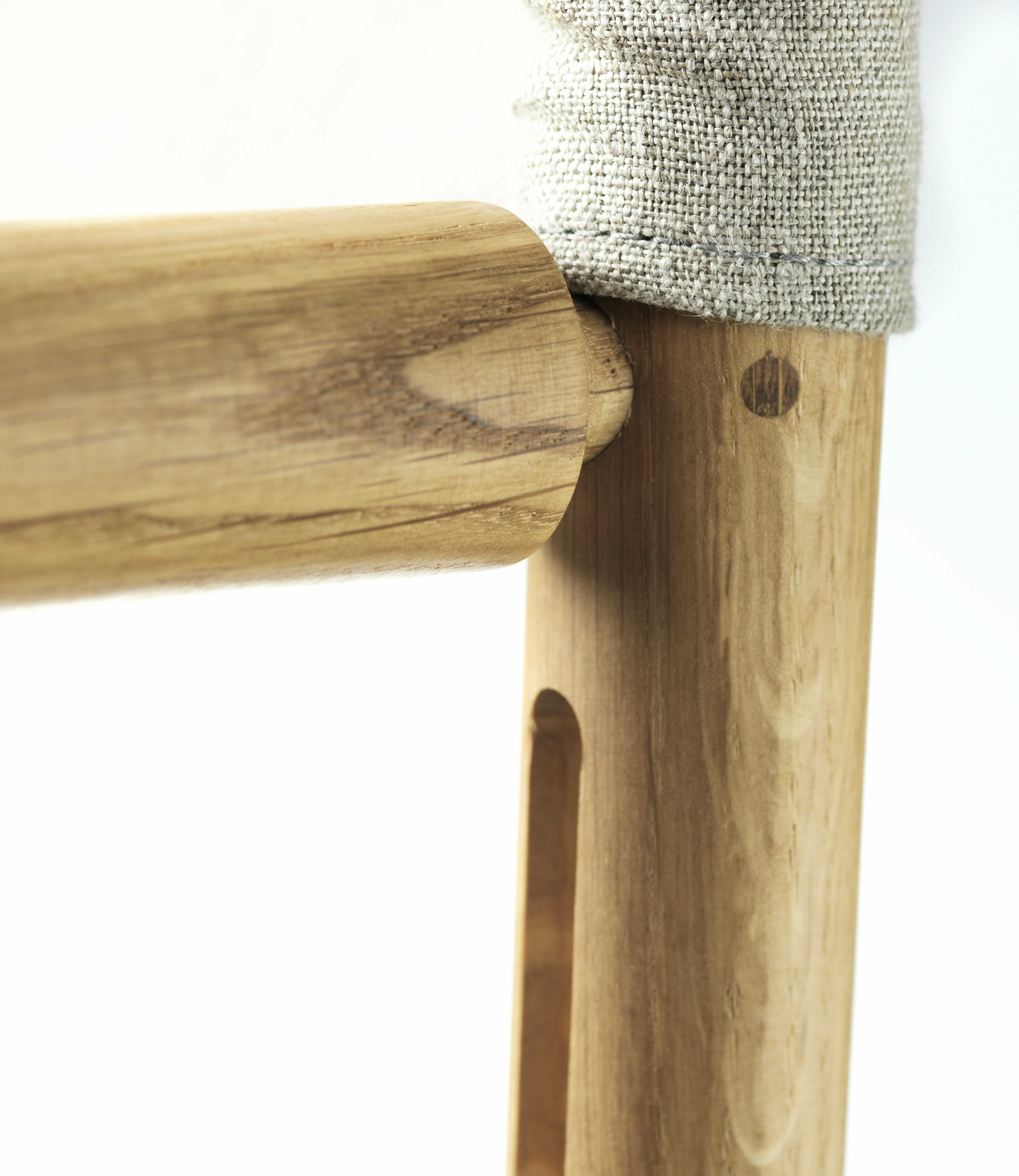A detailed look at a J138 Folding Chair in Oiled Oak.