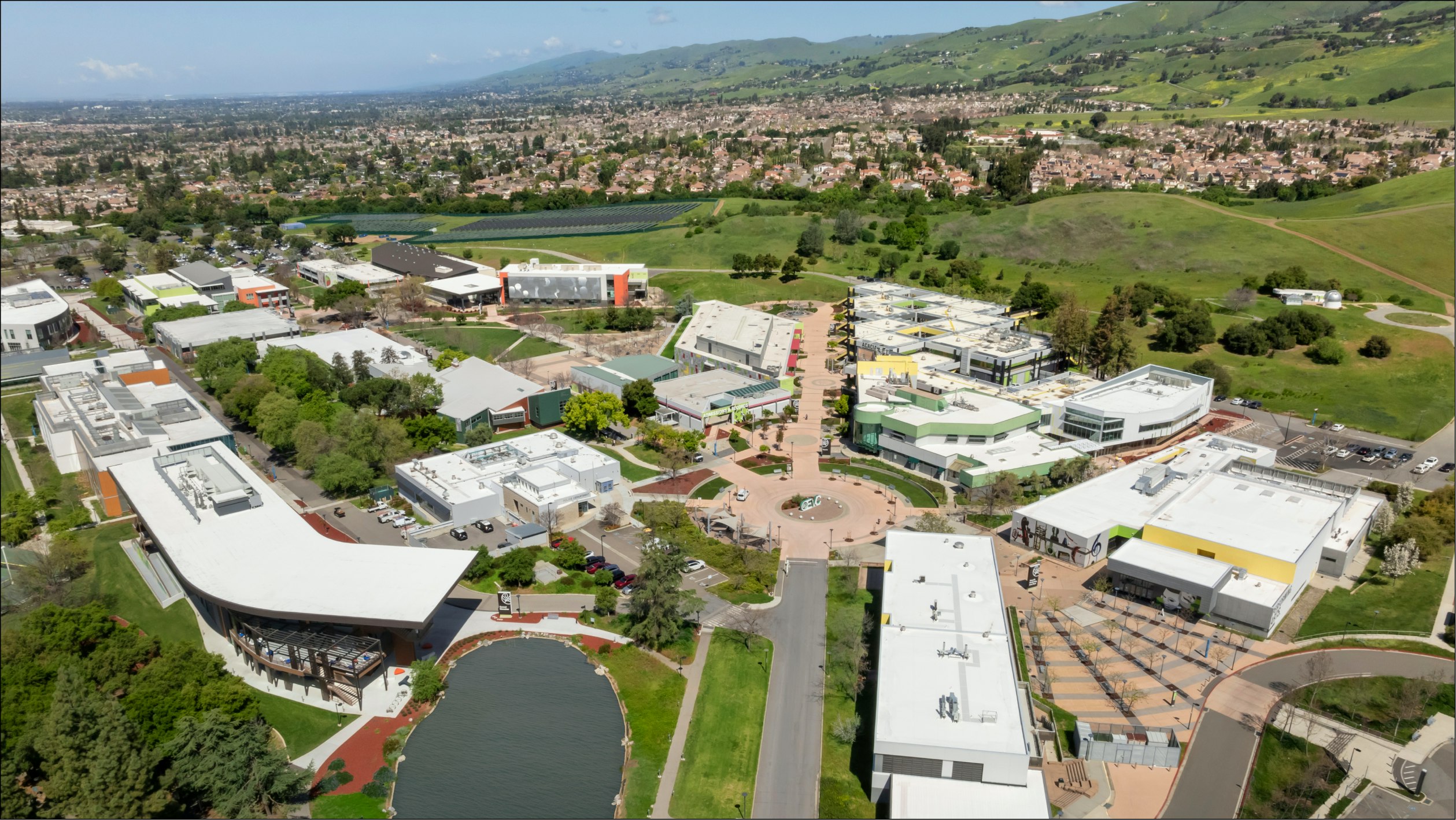 Aerial view of the Evergreen Valley College campus.