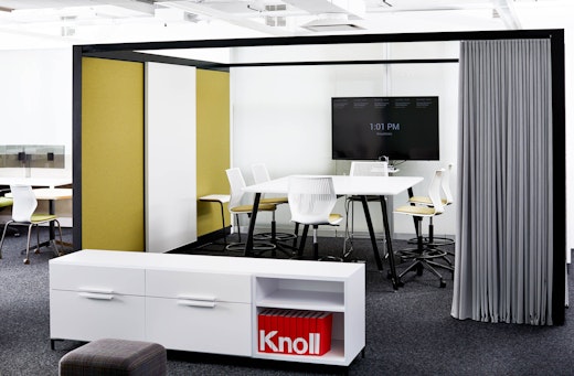 rockwell unscripted sawhorse table multigeneration by knoll stool rockwell unscripted creative wall raised anchor storage efficient planning neocon showroom 2017