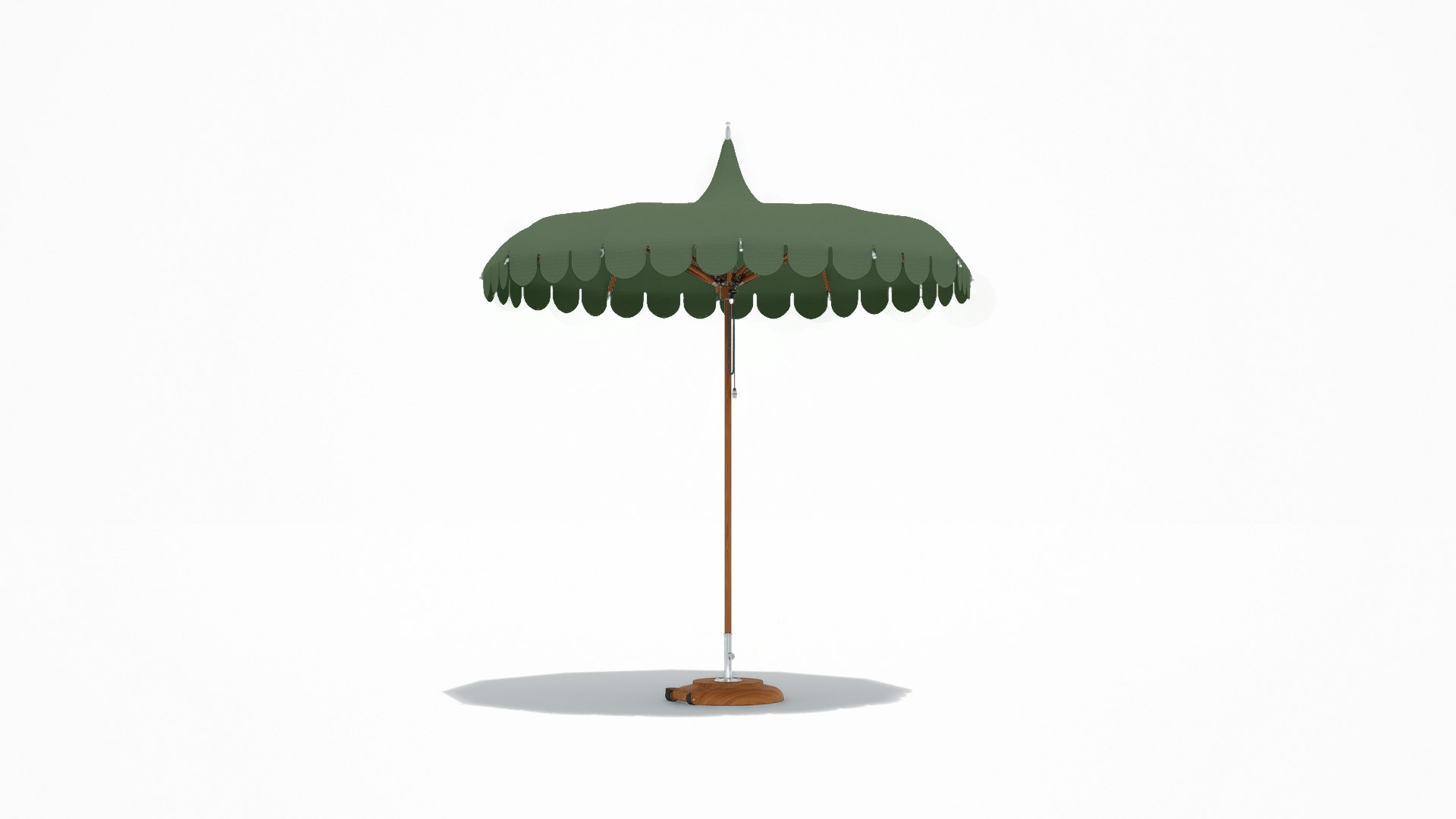 A Tuuci Ocean Master M1 Volaire Umbrella in Sage Viewed from the front.